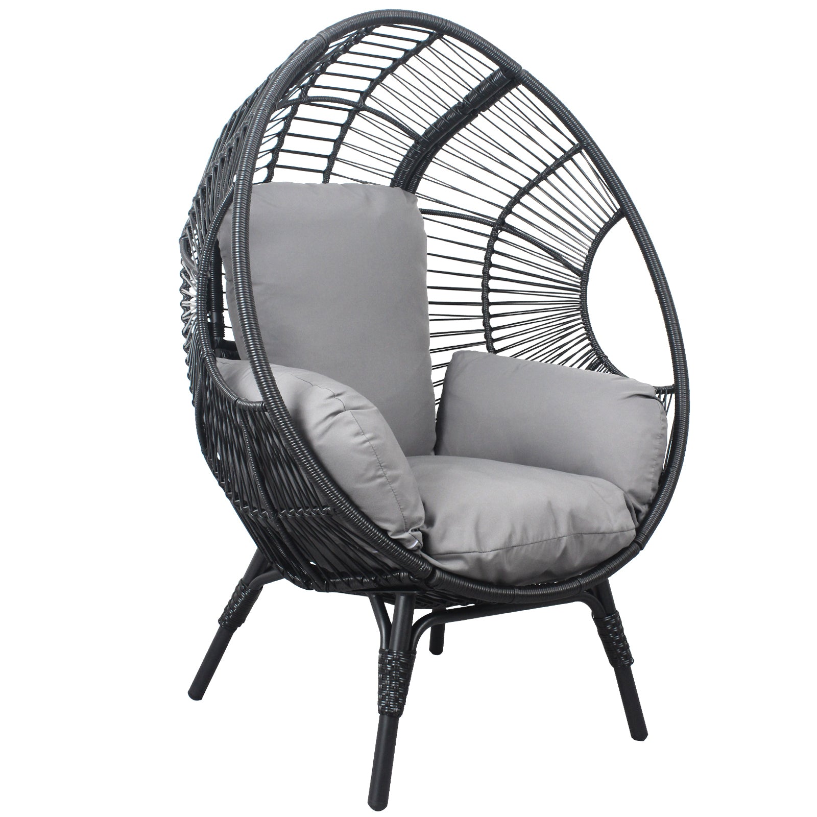 🆓🚛 Patio Pe Wicker Egg Chair Model 2 With Black Color Rattan Gray Cushion and Side Table