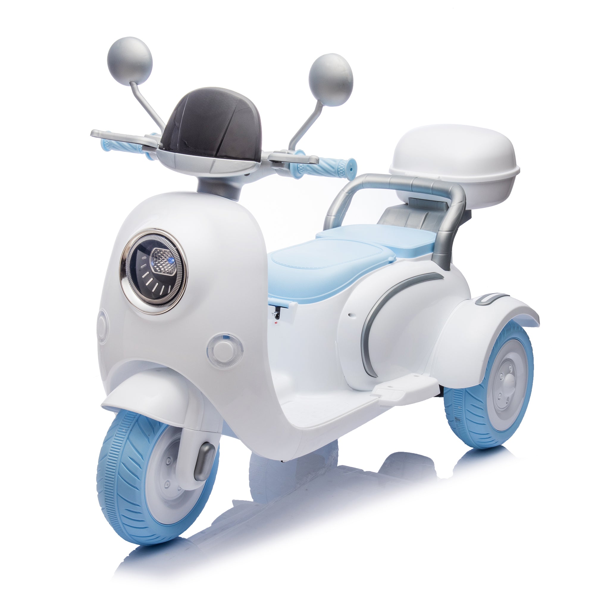 🆓🚛 12V Two-Seater Kids Ride On Electric Motorcycle, Three Wheels Kids Toy With Slow Start, Multi-Function Player, Usb, Bluetooth, Light, Backseat Flip Adult Seat, Oversized Storage Box for Kids Aged 3-6.