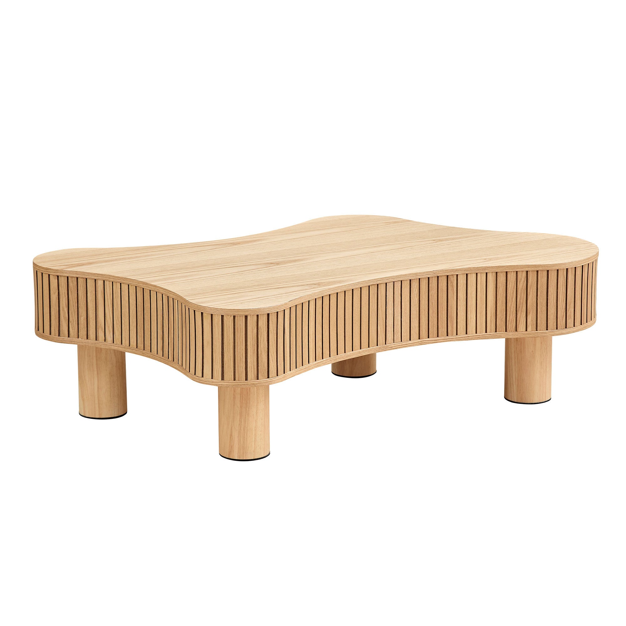 42.52 Inch Modern Wooden Handcraft Drum Coffee Table Irregular Shaped Coffee Table for Living Room, Small Coffee Table With Sturdy Pedestal, Natural Color