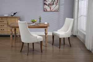 Exquisite White Boucle Upholstered Strip Back Dining Chair with Solid Wood Legs 2 Pcs