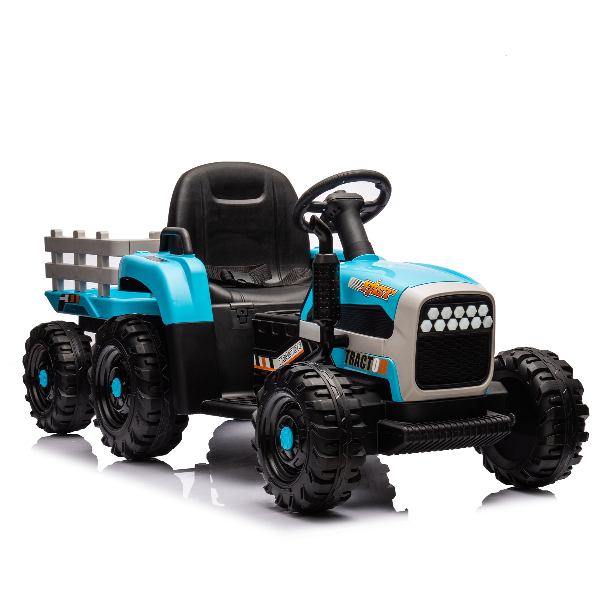 Ride On Tractor2.0 With Trailer, 24V Battery Powered Electric Tractor Toy, 200W*2Motor 1.86-4.97Mph/Remote Control, Electric Car for Kids, Three Speed Adjustable, Usb, Mp3, Bluetooth, Led Light, Safety Belt