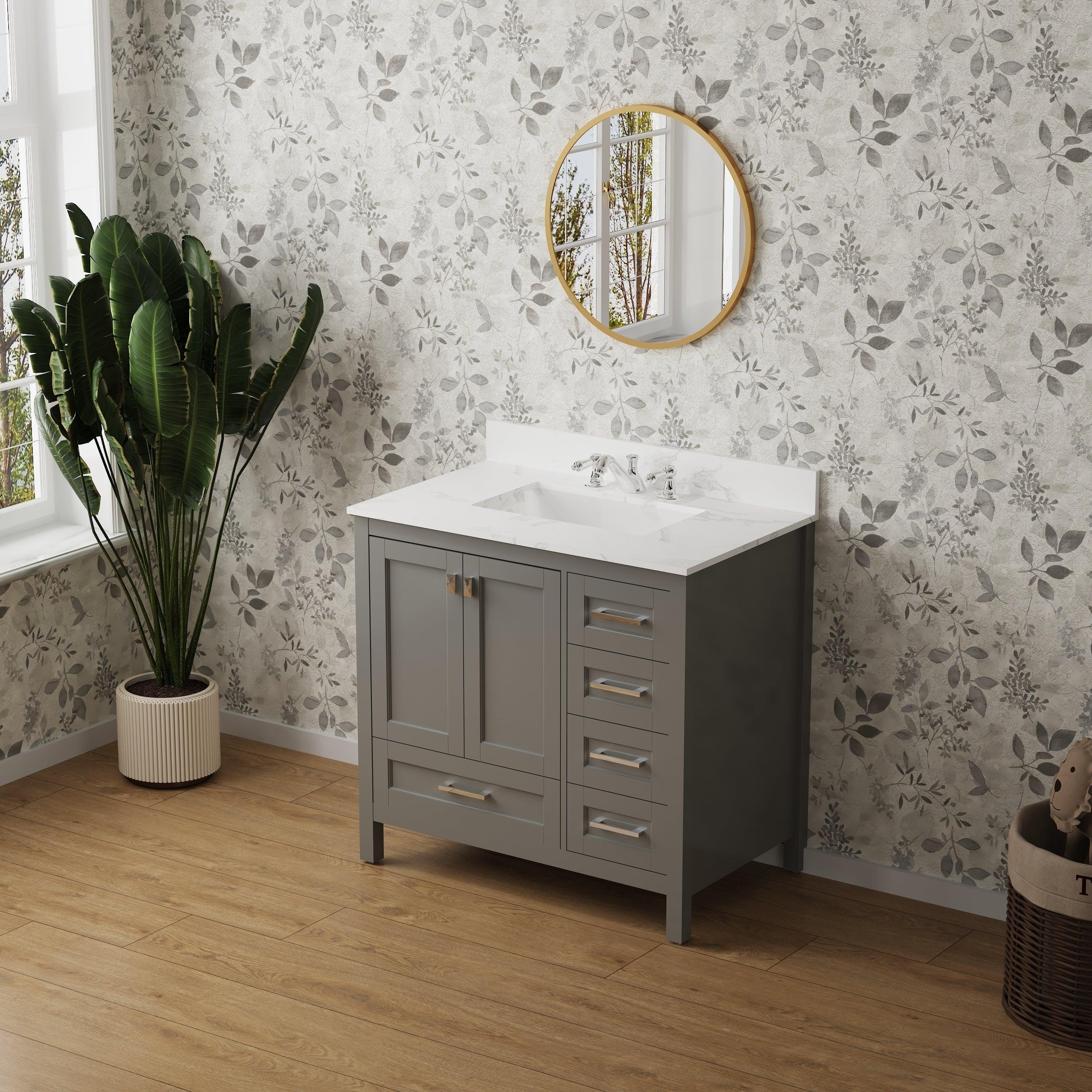 🆓🚛 Vanity Sink Combo Featuring a Marble Countertop, Bathroom Sink Cabinet, & Home Decor Bathroom Vanities - Fully Assembled Gray 36-Inch Vanity With Sink