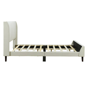 Full Size Upholstered Platform Bed, Velvet, Beige