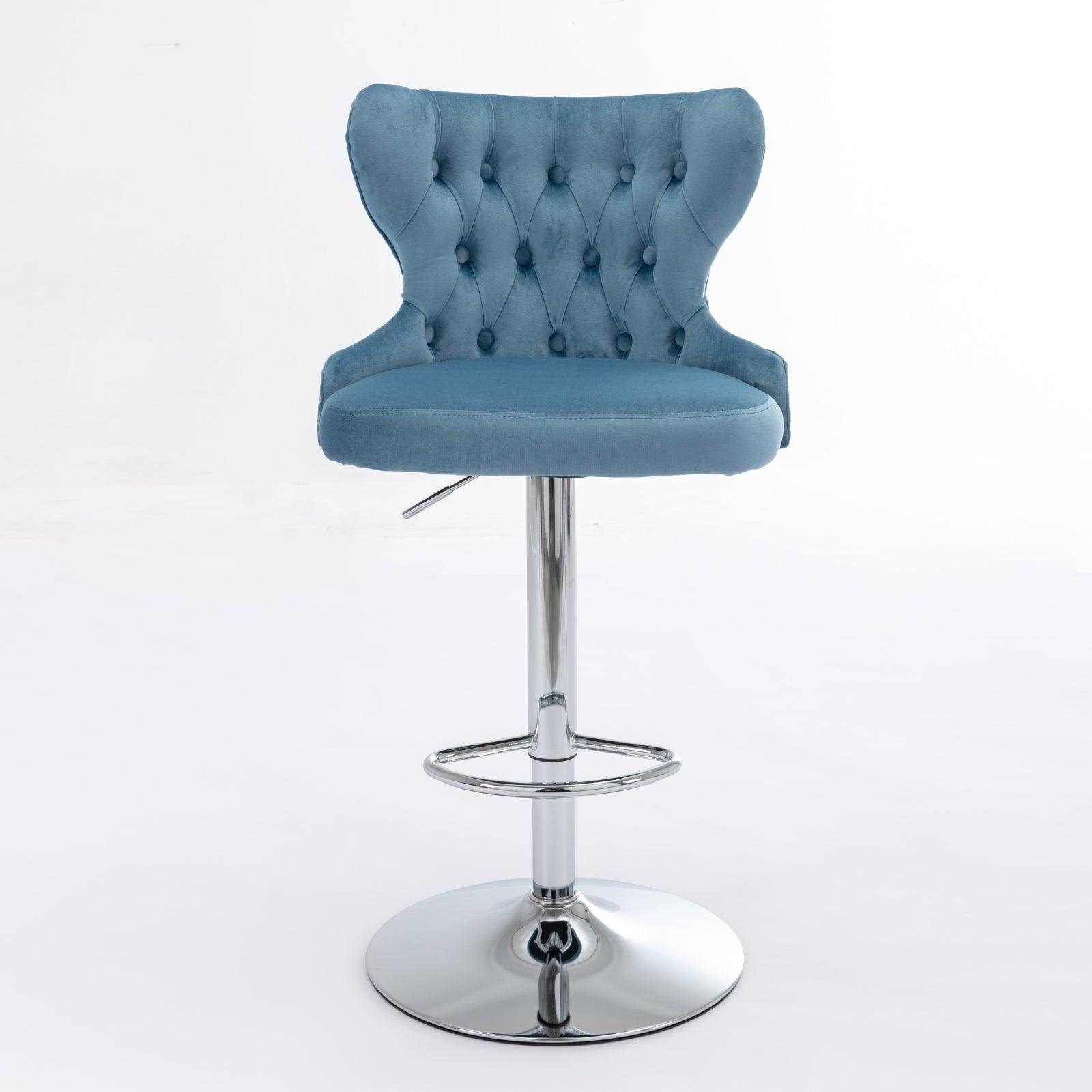 🆓🚛 Swivel Velvet Barstools Adjusatble Seat Height From 25-33 Inch, Modern Upholstered Chrome Base Bar Stools With Backs Comfortable Tufted for Home Pub & Kitchen Island, Light Blue,