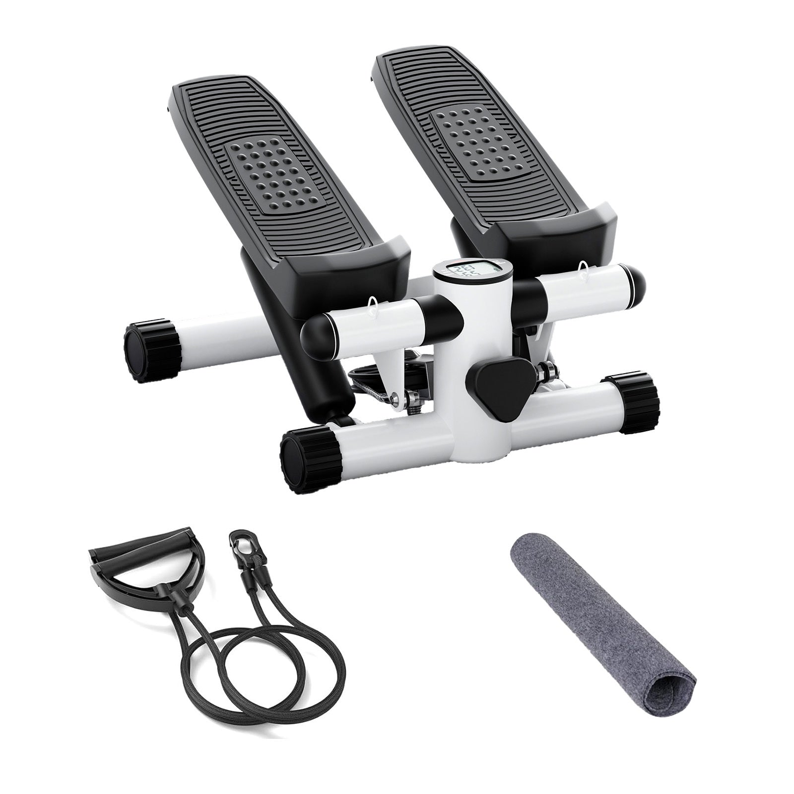 Mini Fitness Stepper, Hydraulic Fitness Stepper With Resistance Bands and Display, Silent Design, Weight Capacity 300Lbs, Portable Stepper for Total Body Workout, 11.3"L X 12.6"W X 7.8"H, White