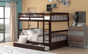 Full-Over-Full Bunk Bed with Ladders and Two Storage Drawers (Espresso)