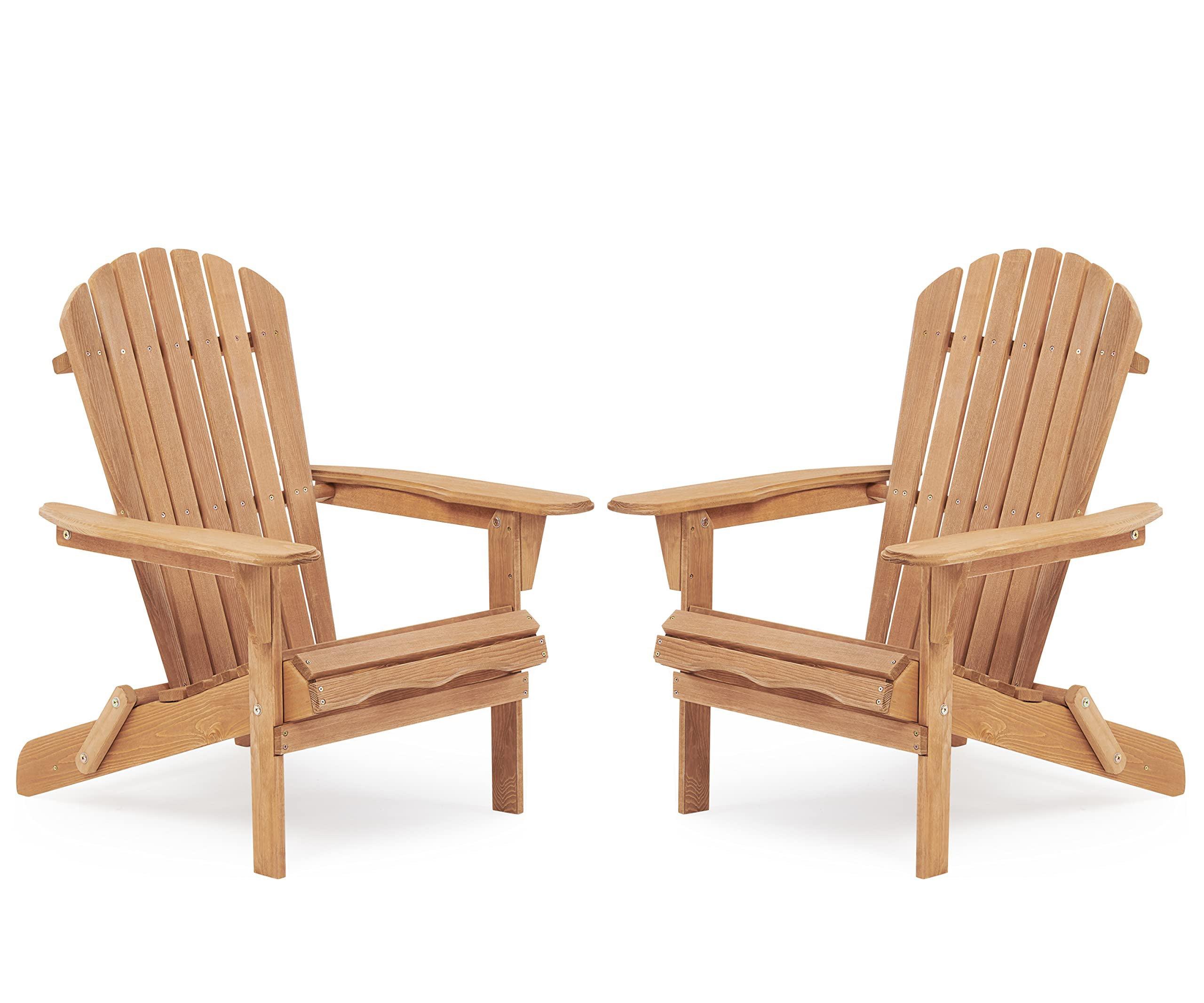 🆓🚛 Wooden Outdoor Folding Adirondack Chair Set Of 2 Wood Lounge Patio Chair for Garden, Garden, Lawn, Backyard, Deck, Pool Side, Fire Pit, Half Assembled,