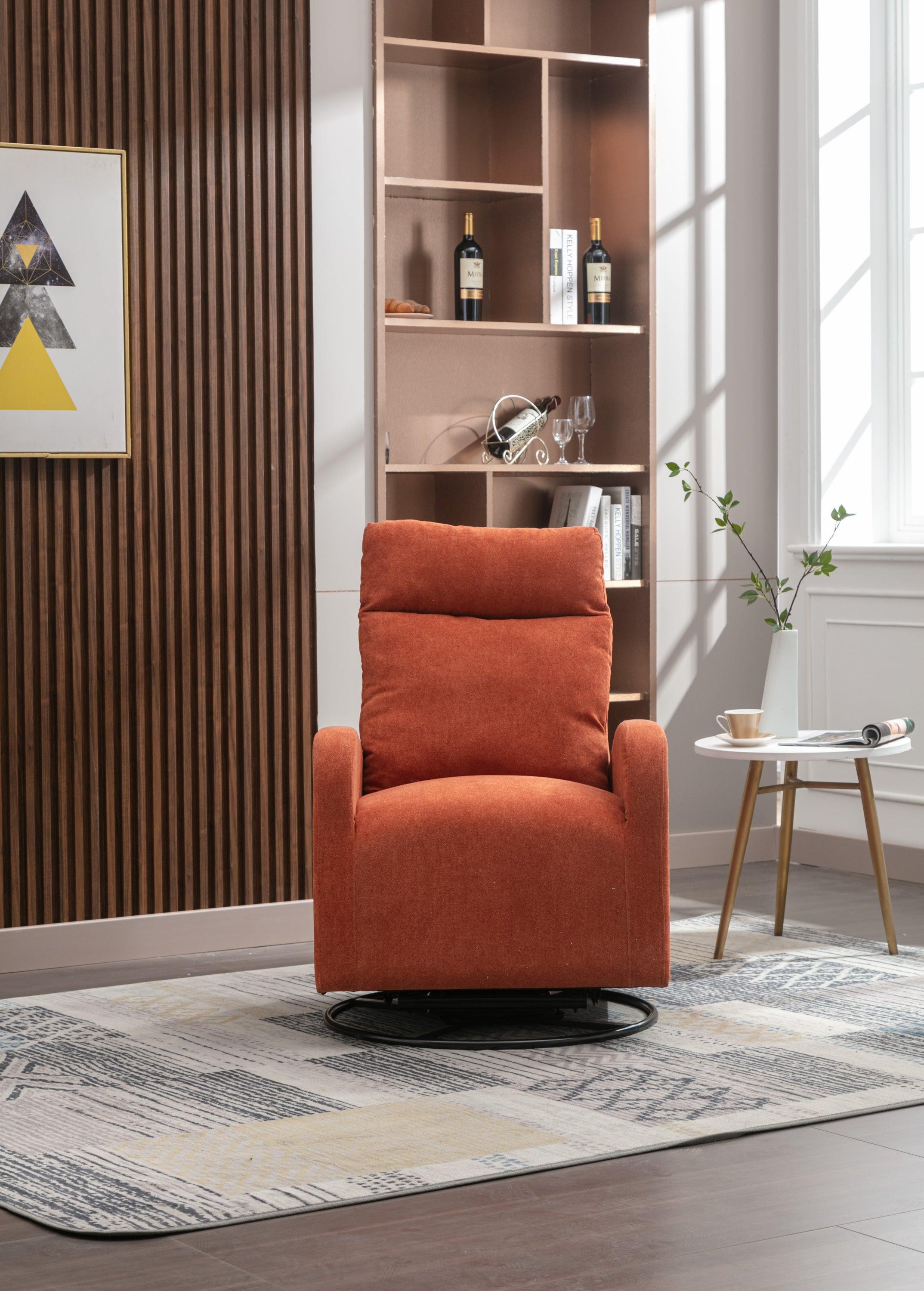 🆓🚛 Upholstered Swivel Glider, Modern Style Rocking Chair for Nursery, Orange