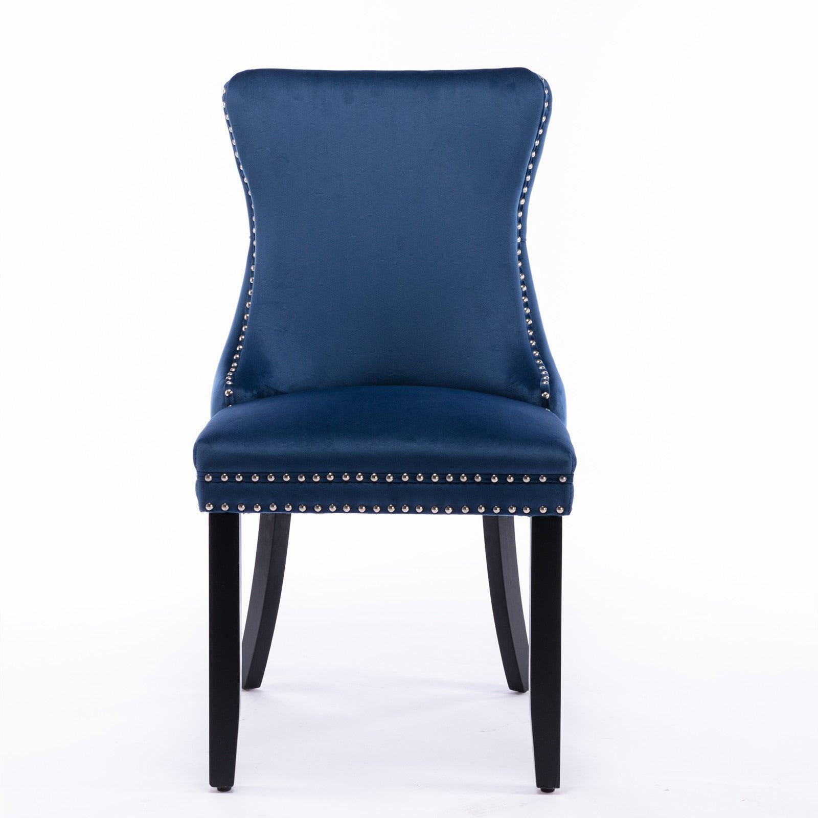 🆓🚛 Upholstered Wing-Back Dining Chair With Backstitching Nailhead Trim & Solid Wood Legs, Set Of 2, Blue