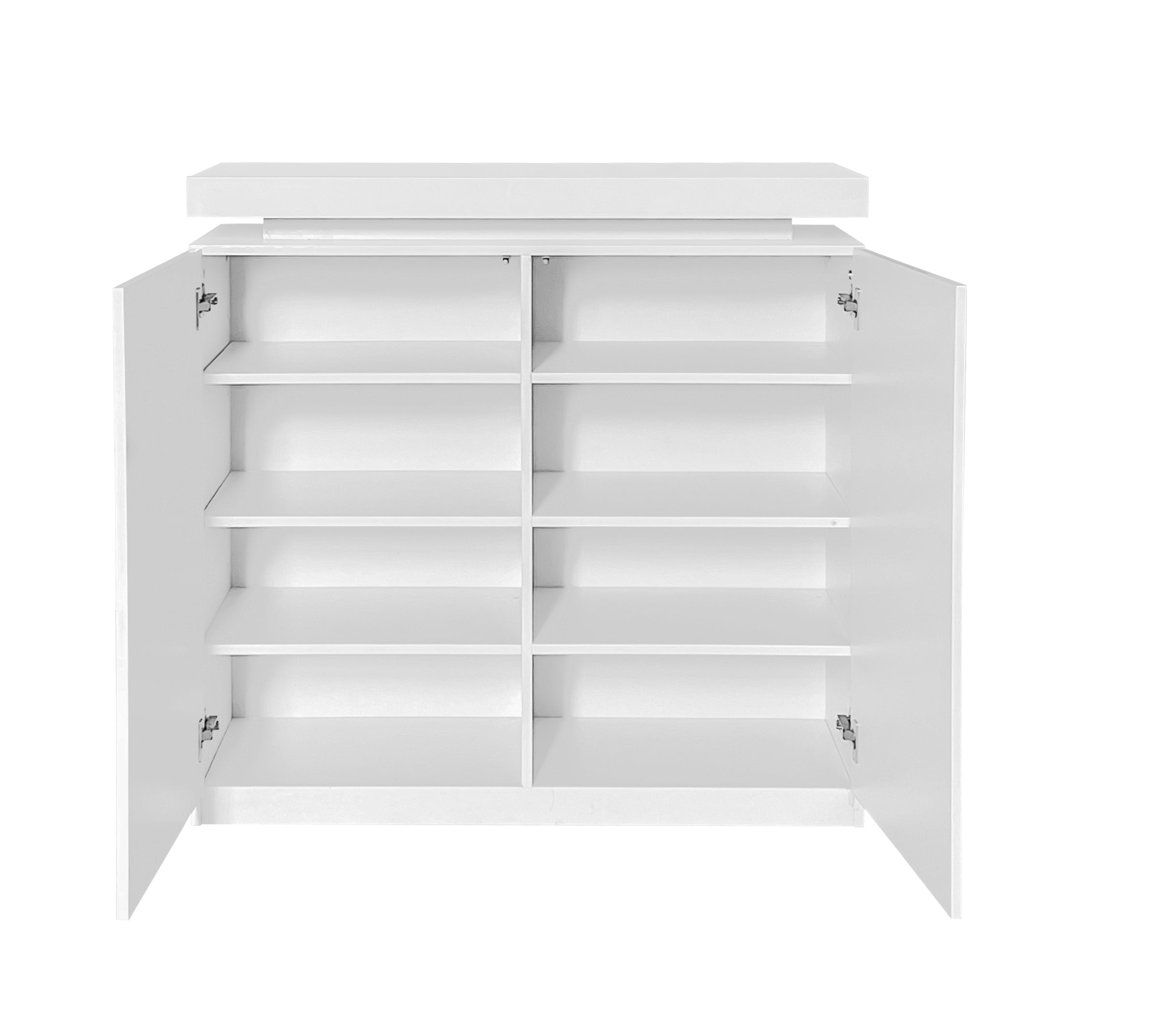 🆓🚛 Large Spaces Shoe Cabinet High Glossy White Color With Led Light, Adjustable Shelves, White