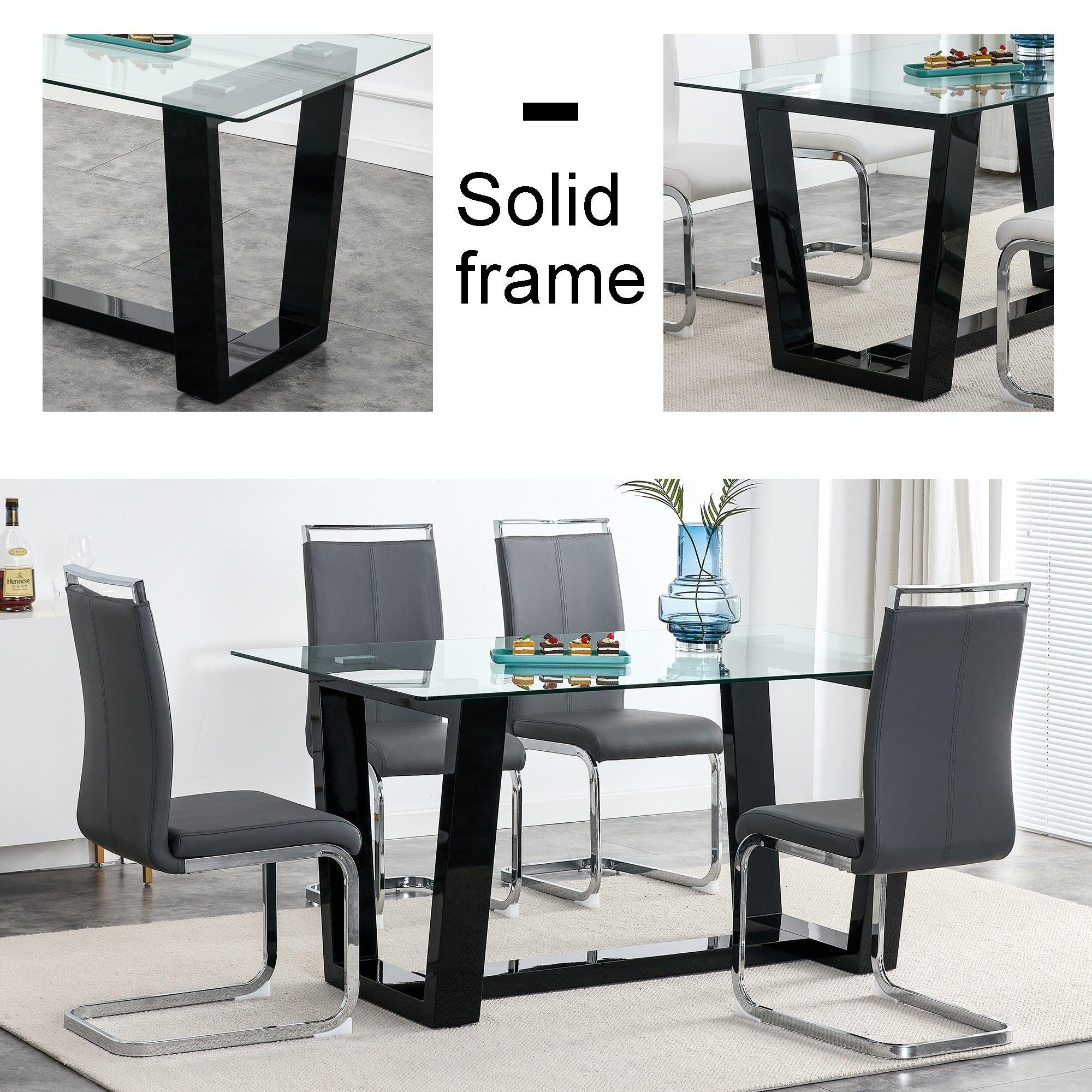 Glass Dining Table Large Modern Minimalist Rectangular  for 6-8 with 0.4" Tempered Glass Tabletop and Black MDFTrapezoid Bracket, For Kitchen Dining Living Meeting Room Banquet Hall