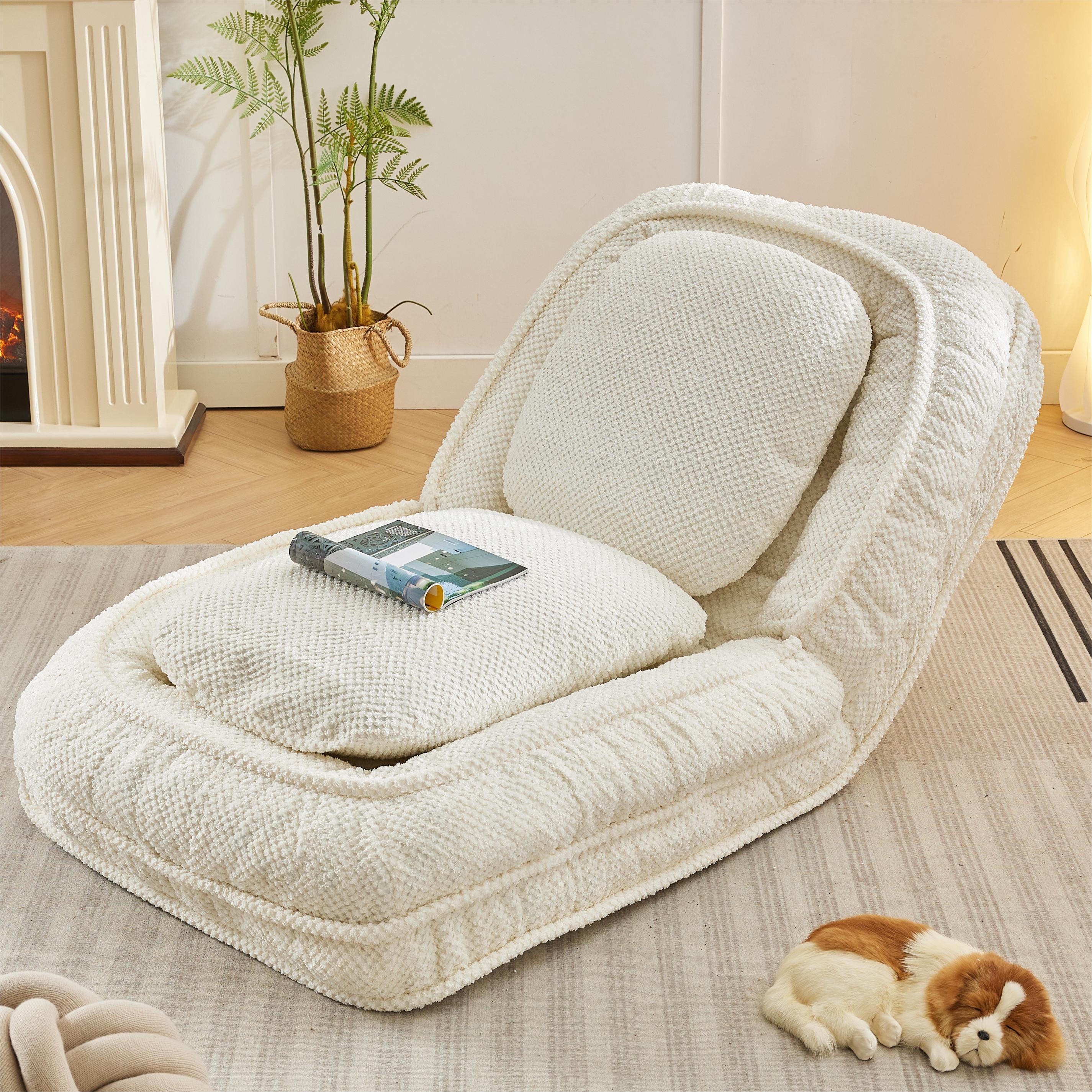 🆓🚛 Human Dog Bed, Lazy Sofa Couch, 5 Adjustable Position, Sit, Sleep, Fold, Suit To Put In Bedroom, Living Room, Space Saving Design, White