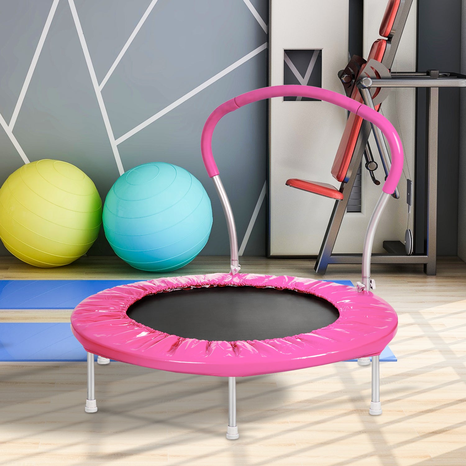 🆓🚛 36" Trampoline With Handle(Pi)-Metal, Pink