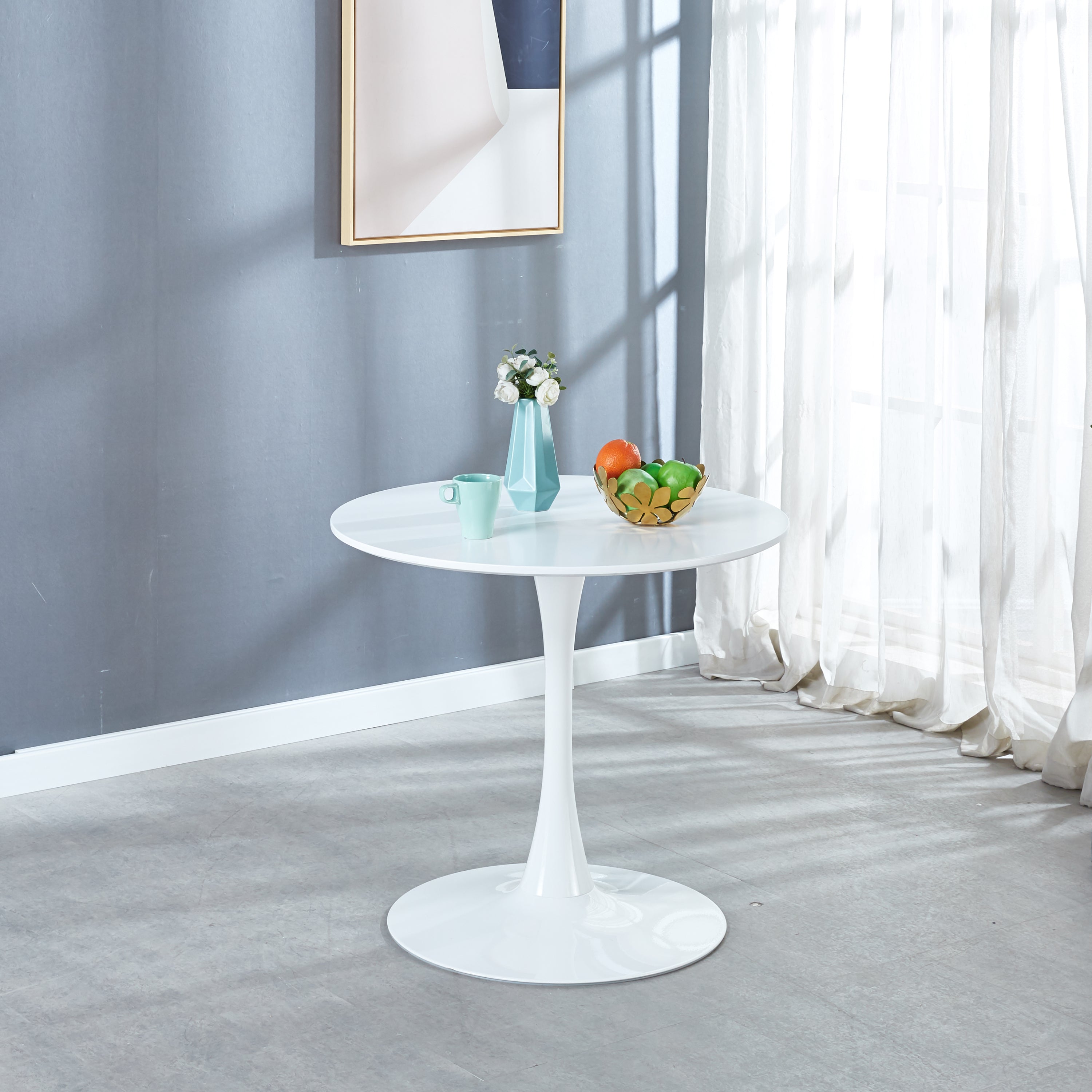 31.5" White Tulip Table Mid-Century Dining Table for 2-4 People With Round Mdf Table Top, Pedestal Dining Table