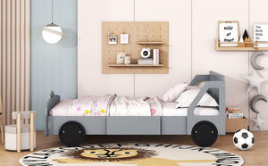 Full Size Car-Shaped Platform Bed with Wheels, Gray