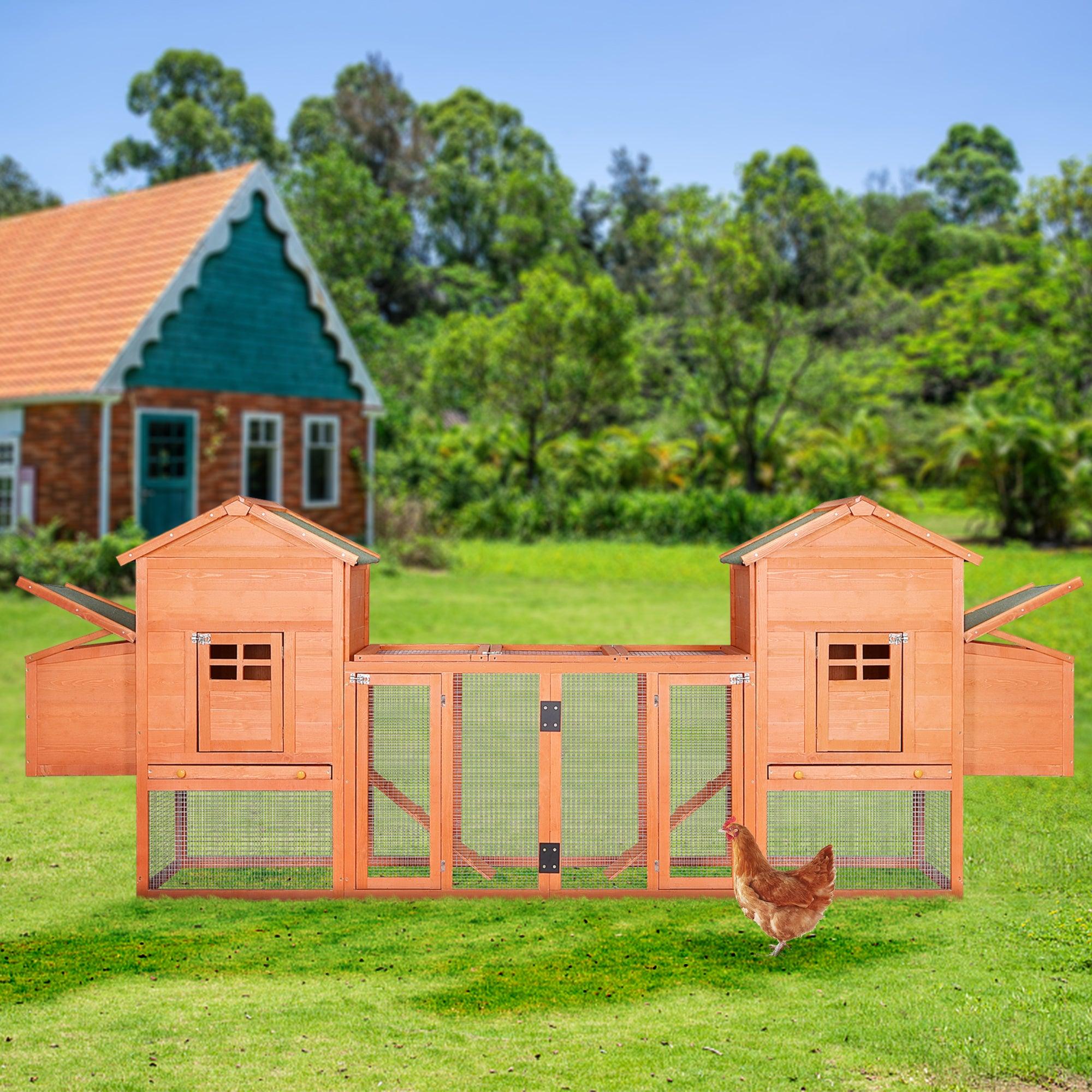 🆓🚛 Outdoor Wooden Chicken Coop, 124" Large Hen Cage Rabbit House, Bunny Hutch With Ventilation Door, Removable Ramp Garden Backyard Pet House Chicken Nesting Box