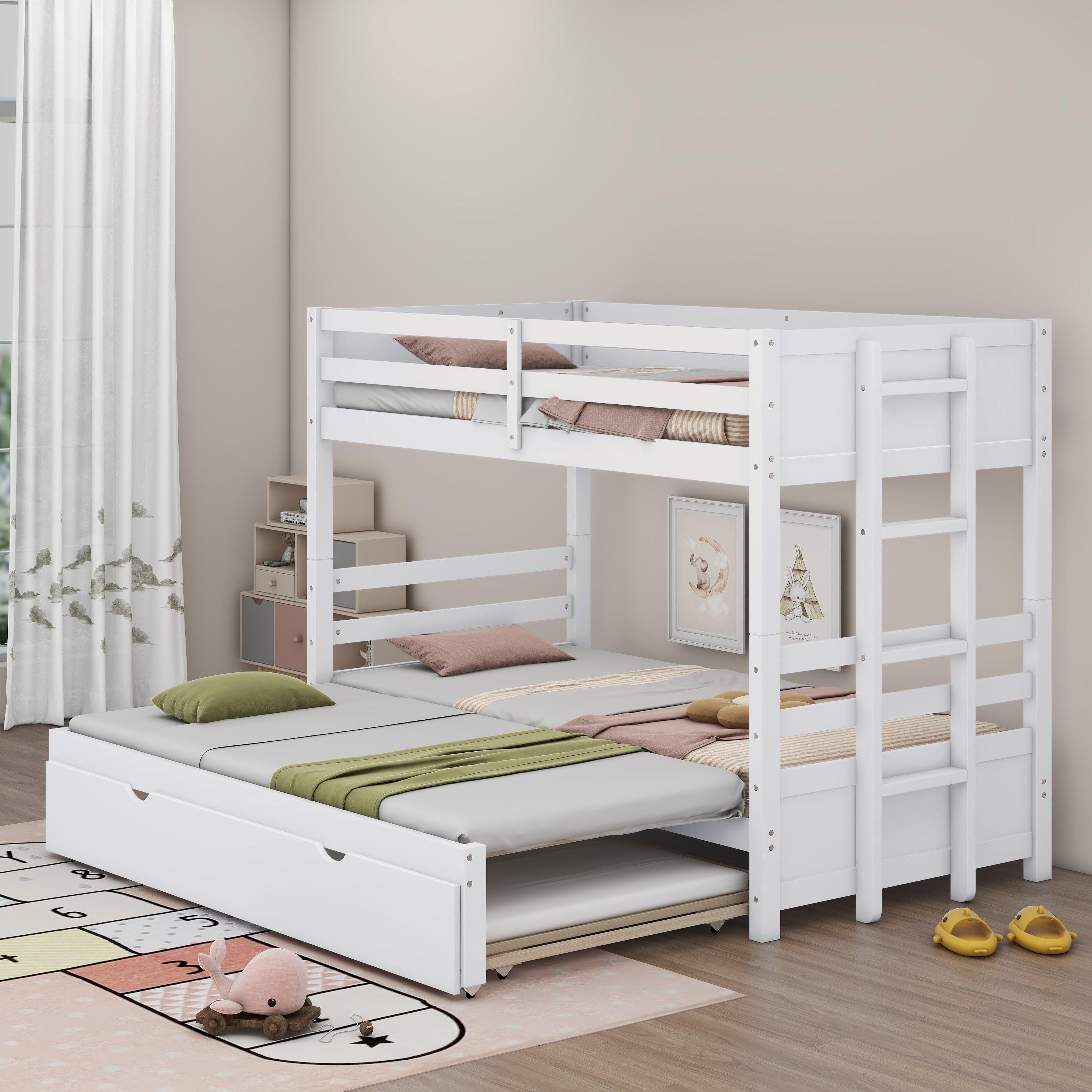 🆓🚛 Twin Over Pull-Out Bunk Bed With Trundle, White