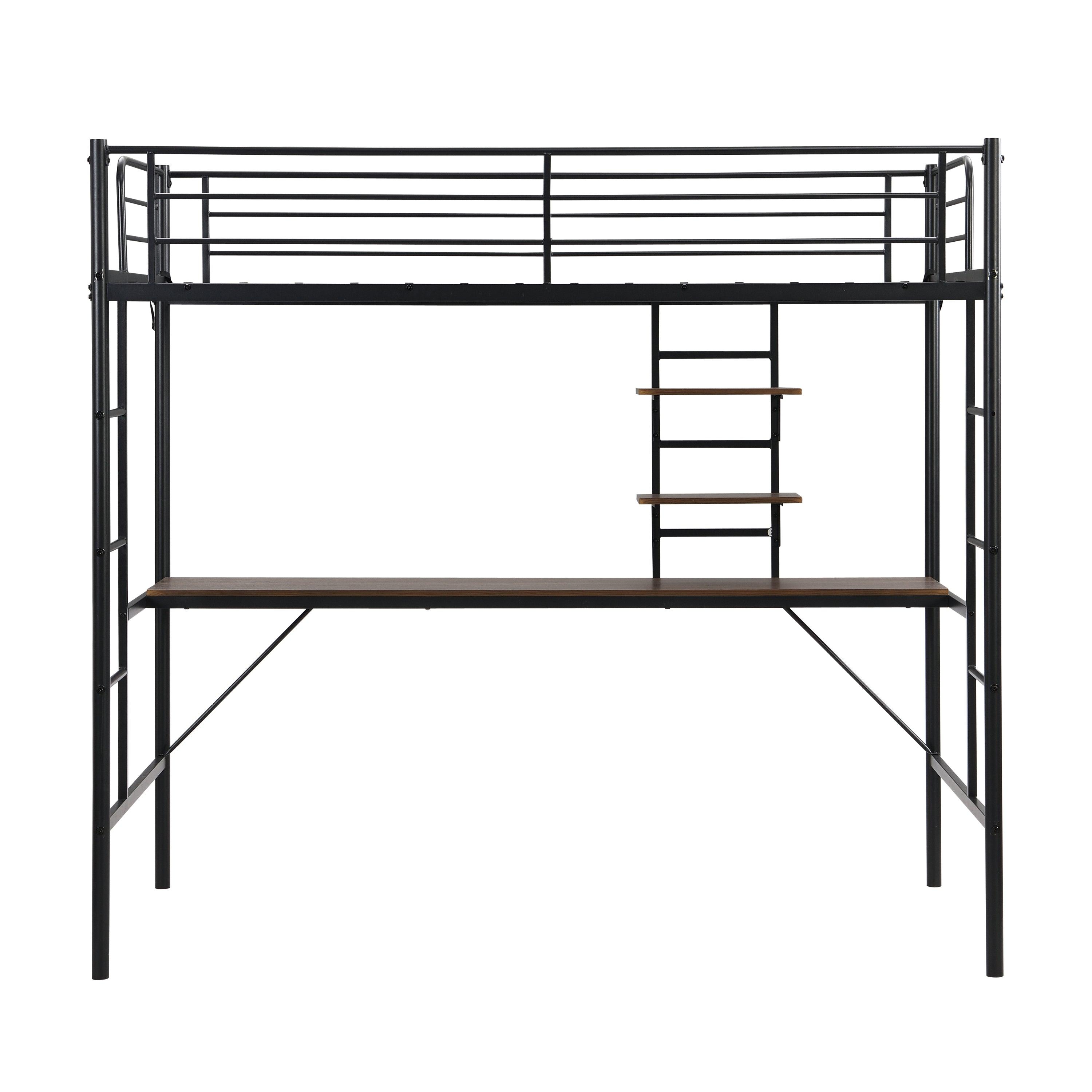 🆓🚛 Metal Twin Loft Bed With Desk & Storage Shelves