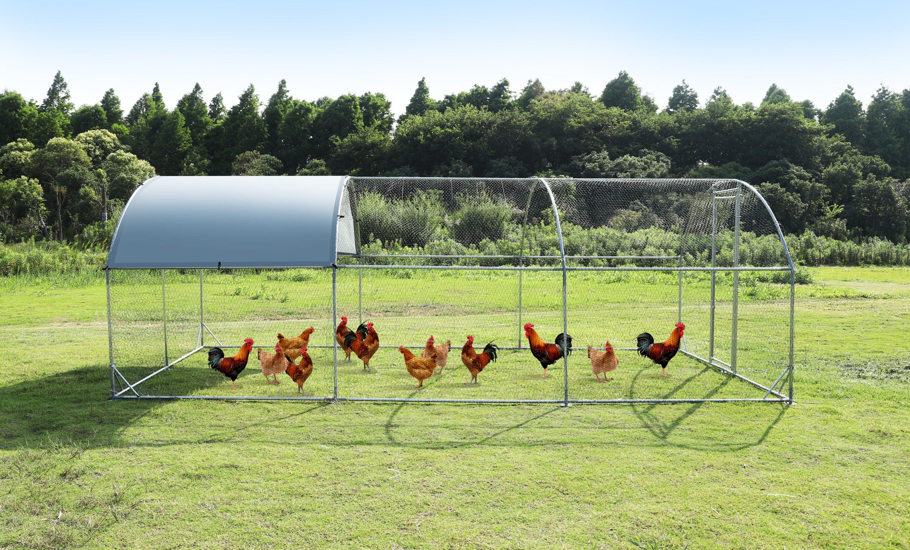 🆓🚛 Large Metal Chicken Coop Upgrade Three Support Steel Wire Impregnated Plastic Net Cage, Oxford Cloth Silver Plated Waterproof Uv Protection, Duck Rabbit Sheep Bird Outdoor House 9.2'W X 18.7'L X 6.5'H