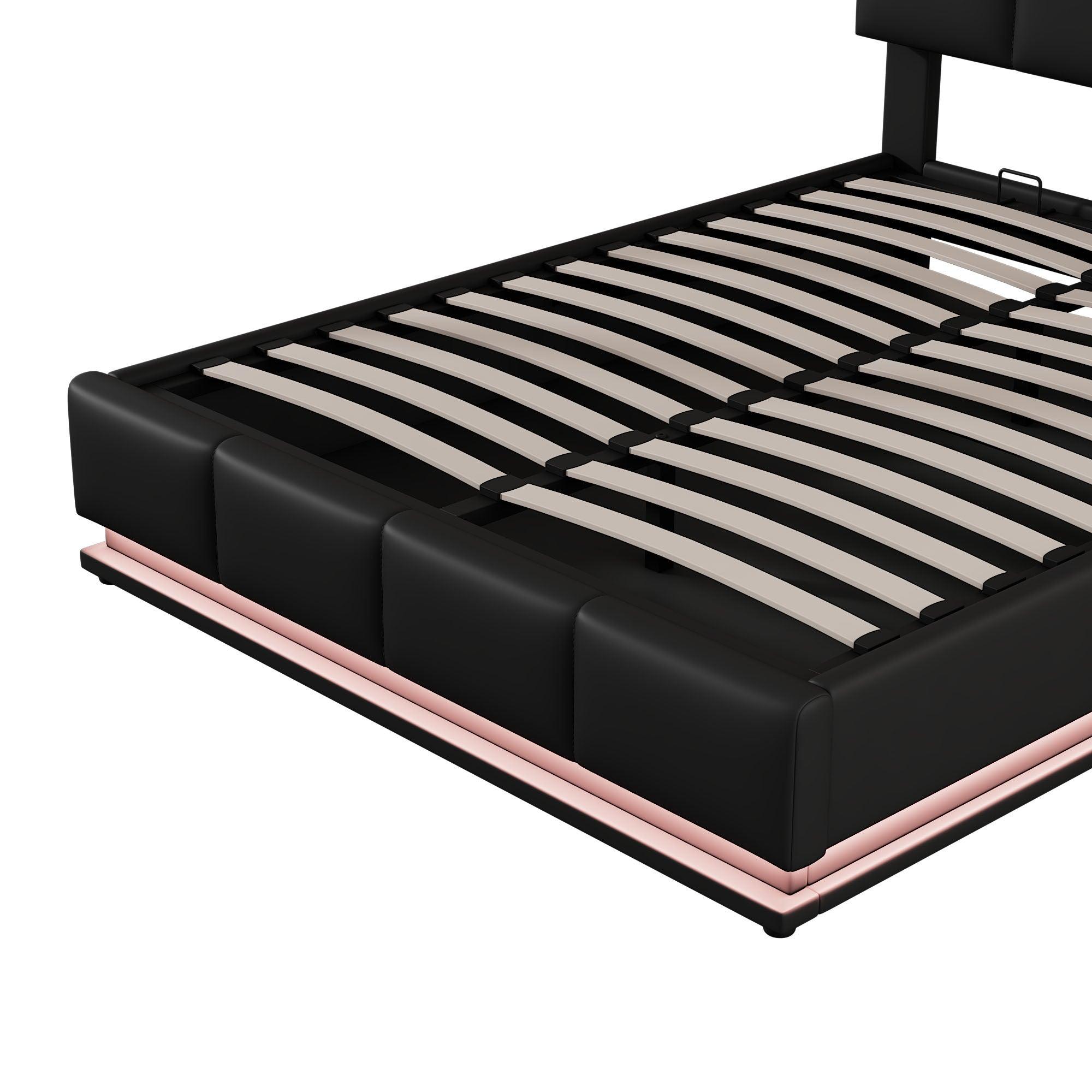 Full Size Tufted Upholstered Platform Bed with Hydraulic Storage System, PU Storage Bed with LED Lights and USB charger, Black