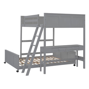 Full Over Full Bunk Bed with Desk, Gray