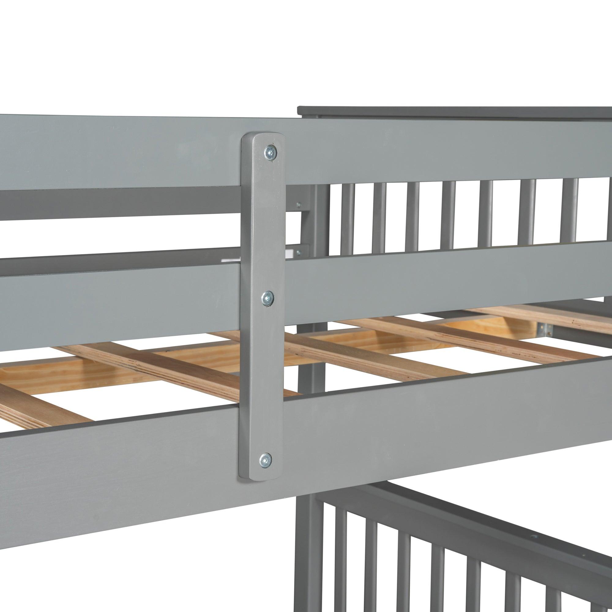 Full-Over-Full Bunk Bed with Ladders and Two Storage Drawers (Gray)