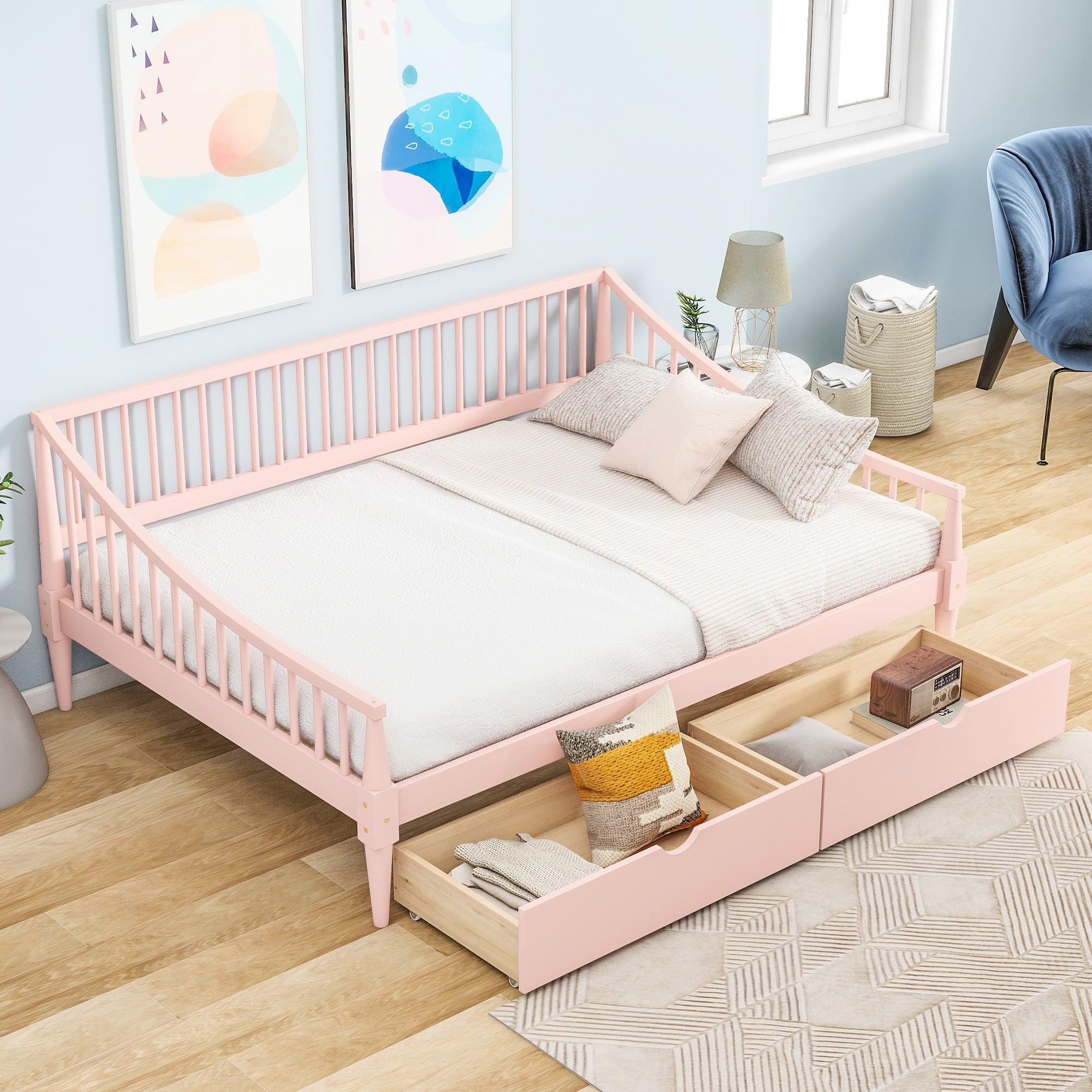 🆓🚛 Full Size Daybed With Two Storage Drawers & Support Legs, Pink