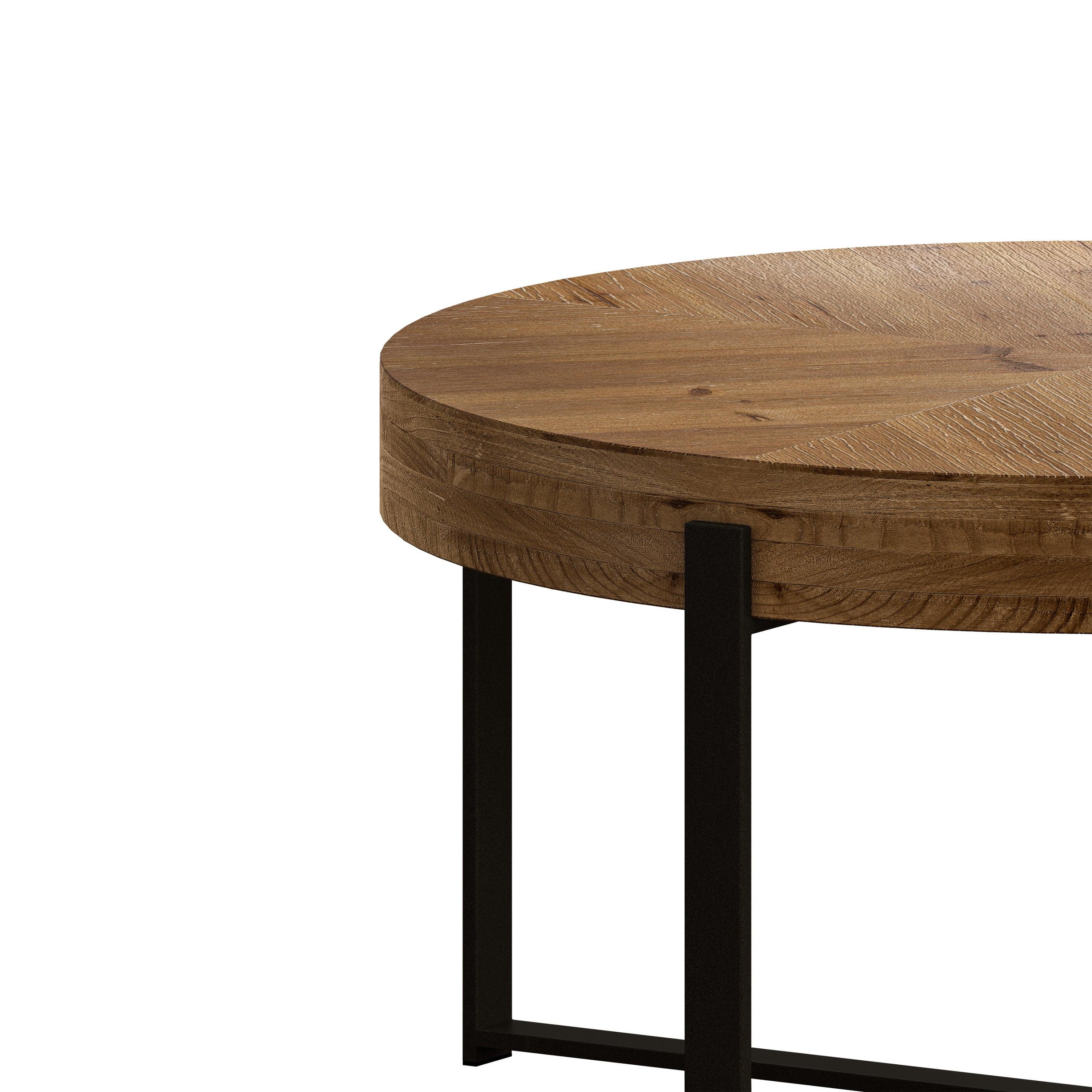 33.86" Modern Retro Splicing Round Coffee Table, Fir Wood Table Top with Black Cross Legs Base