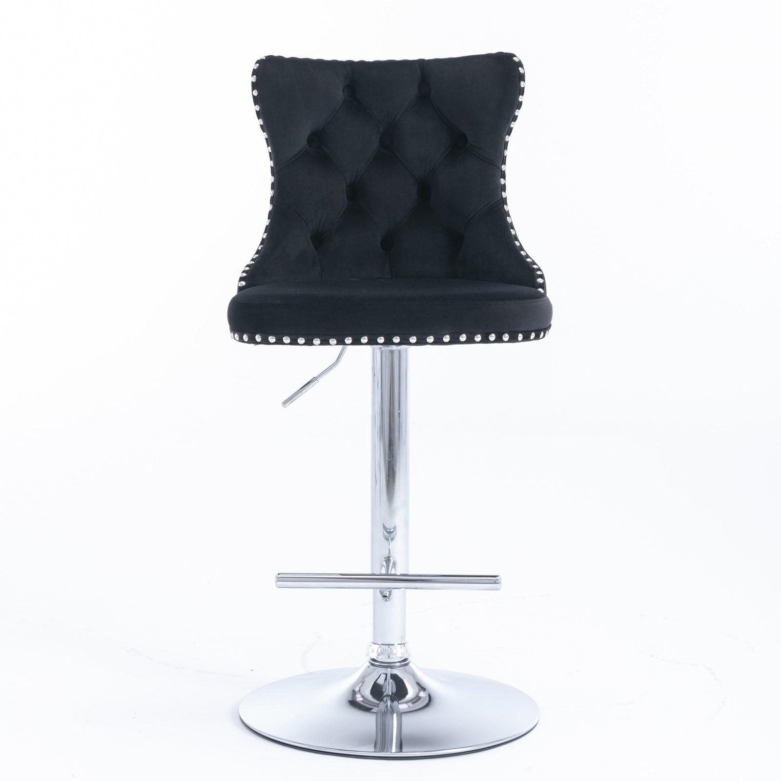 🆓🚛 Swivel Velvet Barstools Adjusatble Seat Height From 25-33 Inch, Modern Upholstered Chrome Base Bar Stools With Backs Comfortable Tufted for Home Pub & Kitchen Island（Black, Set Of 2）