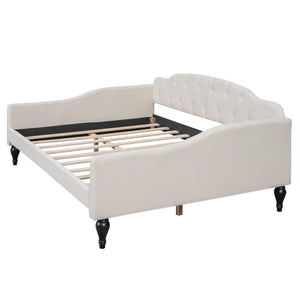 Full Size Upholstered Tufted Daybed, Beige