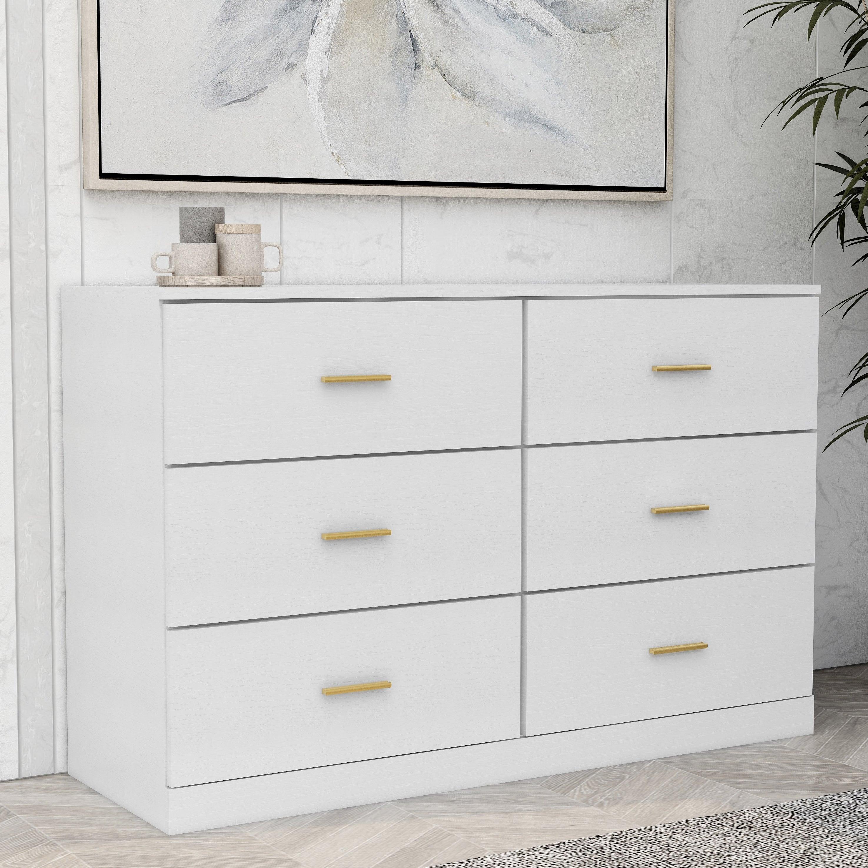🆓🚛 Modern White 6-Drawer Dresser for Bedroom - Ample Storage Wide Chest Of Drawers, Sturdy & Safe