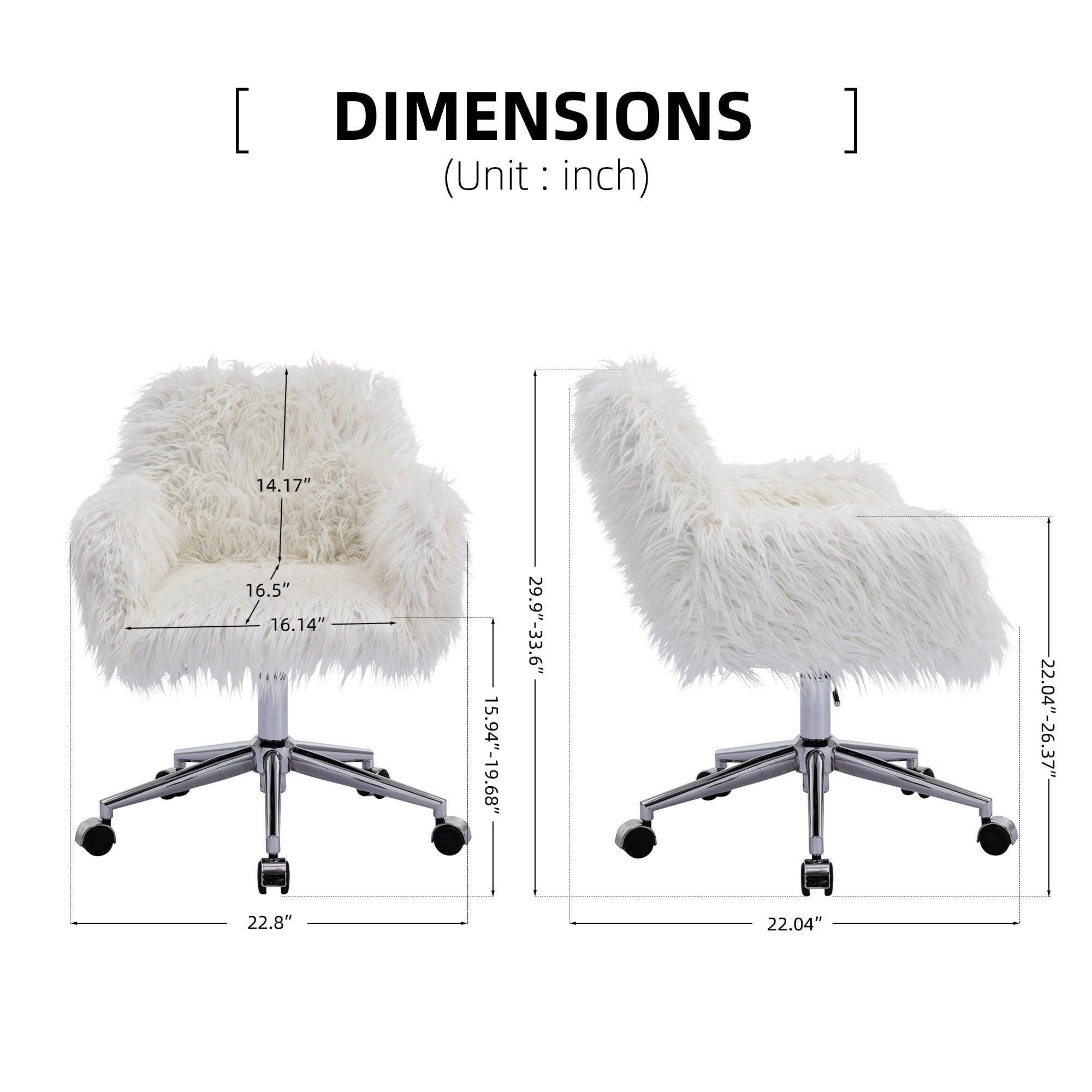 HengMing Modern Faux Fur Home Office Chair, Fluffy Chair For Girls, Makeup Vanity Chair