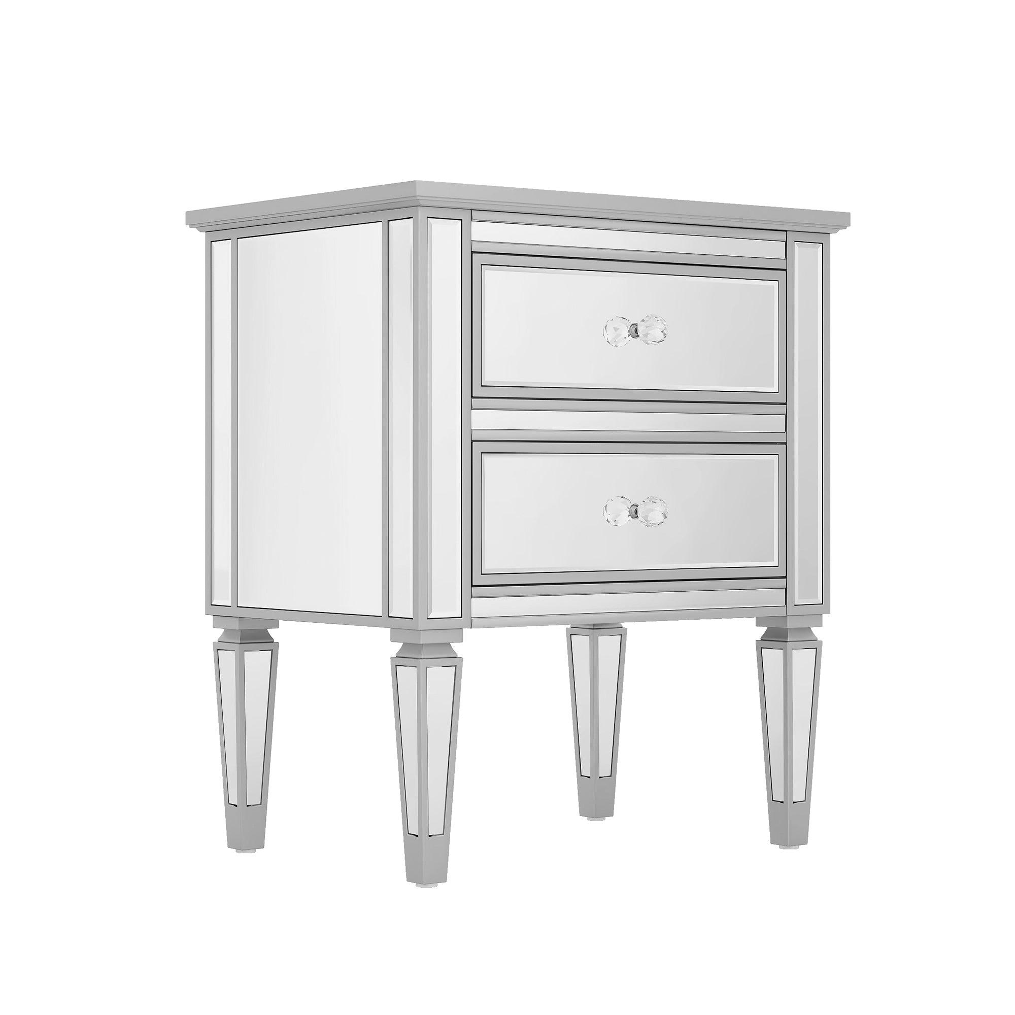 Elegant Mirrored Side Table with 2 Drawers, Modern Silver Finished for Living Room, Hallway, Entryway