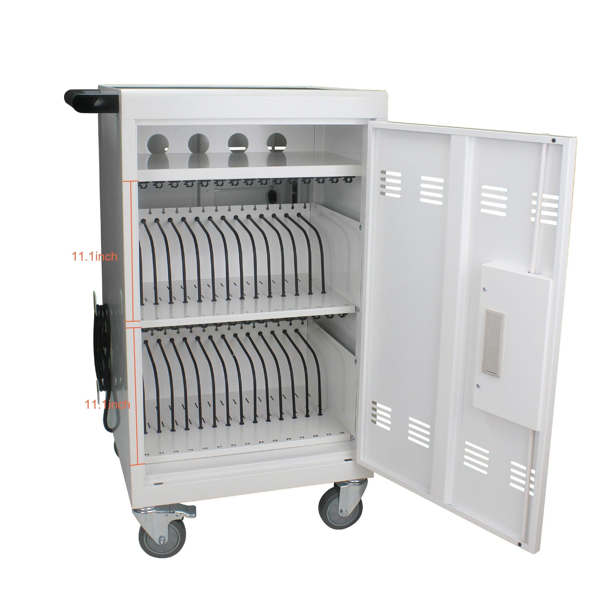 🆓🚛 Mobile Charging Cart & Cabinet for Tablets Laptops 30-Device With Combination Lock, White