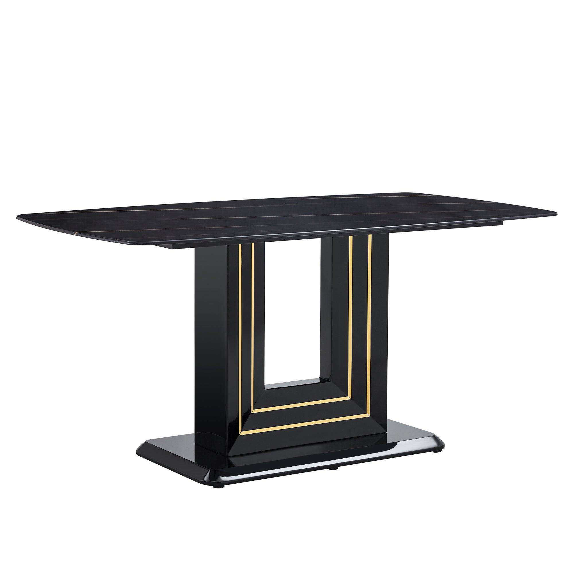 🆓🚛 Rectangular 63" Marble Dining Table, Luxurious Dining Room Table With Faux Marble Top & U-Shape Mdf Base, Modern Kitchen Dining Table for Kitchen Living Dining Room