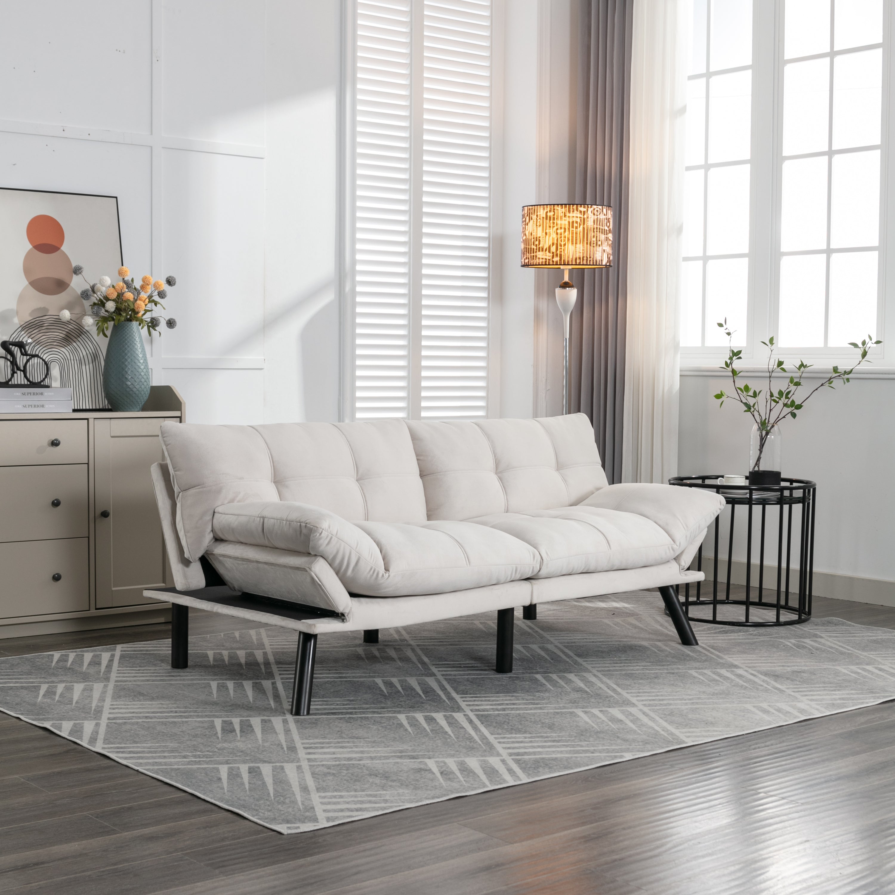 🆓🚛 Convertible Folding Modern Sofa Bed, Cream