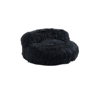 Gramanda 2-In-1 Bean Bag Chair Faux Fur Lazy Sofa & Ottoman Footstool For Adults And Kids - Black