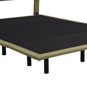 Full Size Upholstery Platform Bed with PU Leather Headboard and Support Legs, Underbed LED Light, Green