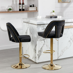 Glome Faux Fur Swivel Barstools, Adjusatble Seat Height (Set of 2) - Black