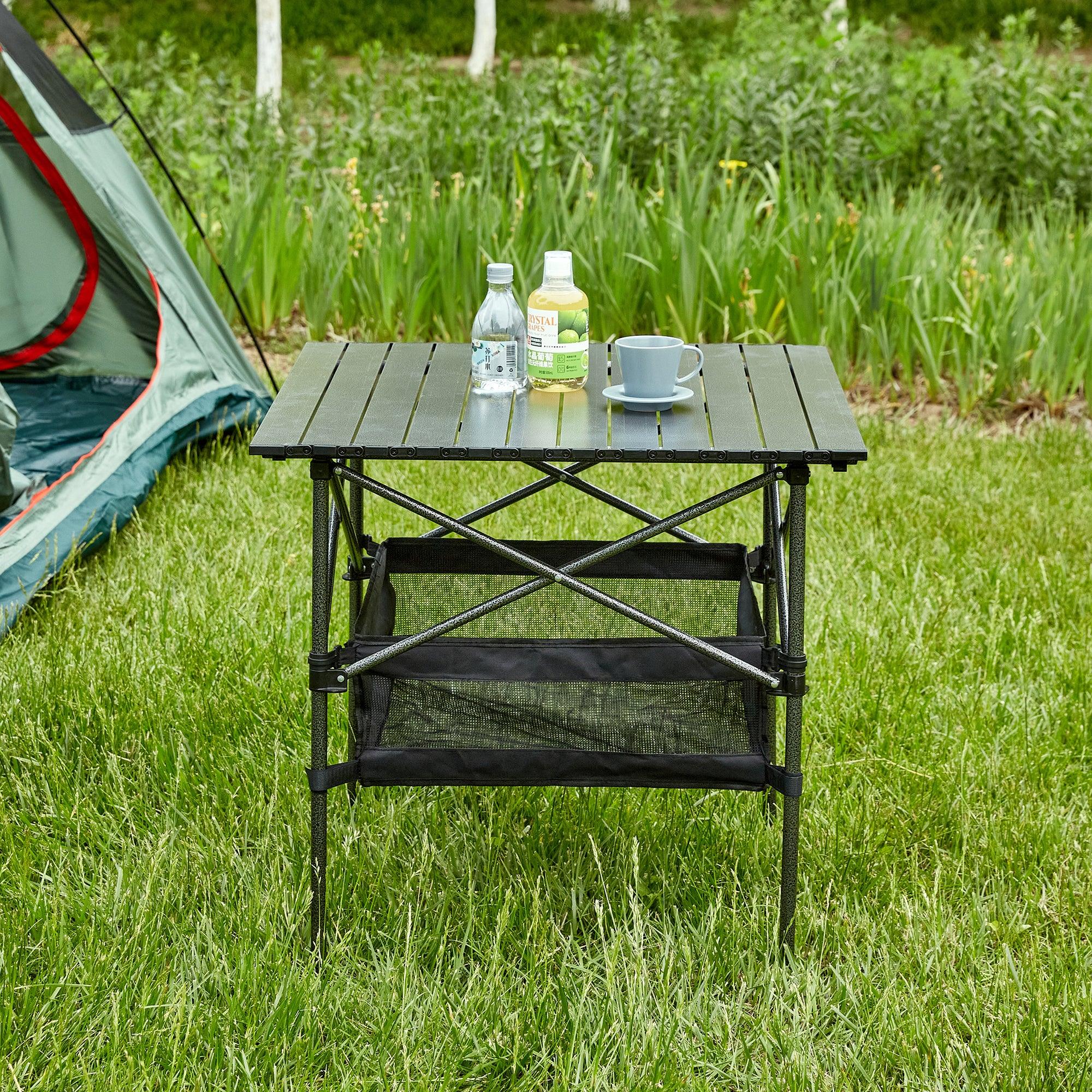 🆓🚛 1-Piece Folding Outdoor Table With Carrying Bag, Lightweight Aluminum Roll-Up Square Table for Indoor, Outdoor Camping, Picnics, Beach, Backyard, Bbq, Party, Patio, 27.56X27.56X27.56In, Black