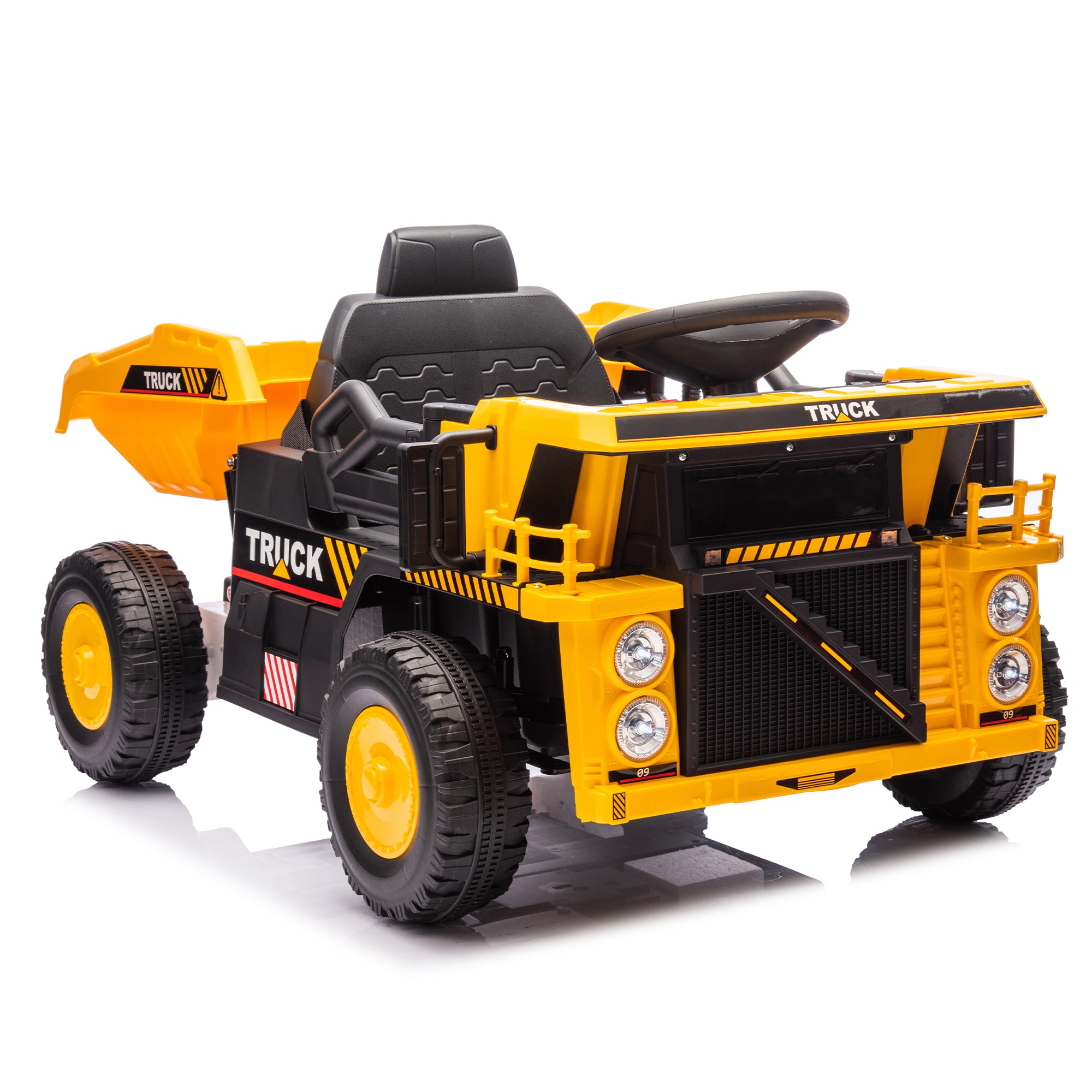 12V Kids Ride On Dump Truck W/Parents Control, 2Wd, Rear-Wheel Suspension, Electric Dump Bed and Extra Shovel, Multimedia Function With Bluetooh and Music, Volume&Speed Adjustment, Led Light for Kids 3-5.