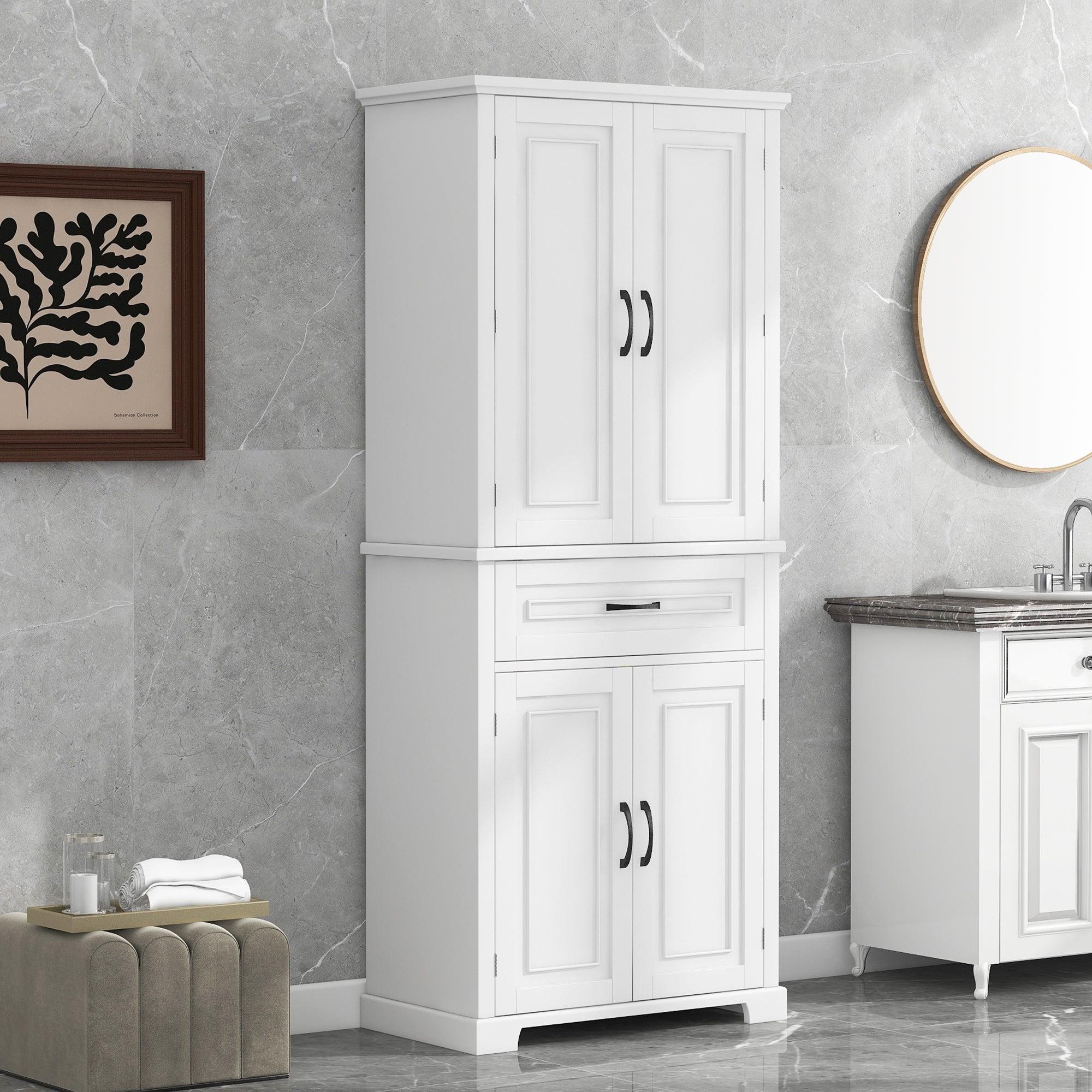 🆓🚛 Bathroom Storage Cabinet With Doors & Drawer, Multiple Storage Space, Adjustable Shelf, White