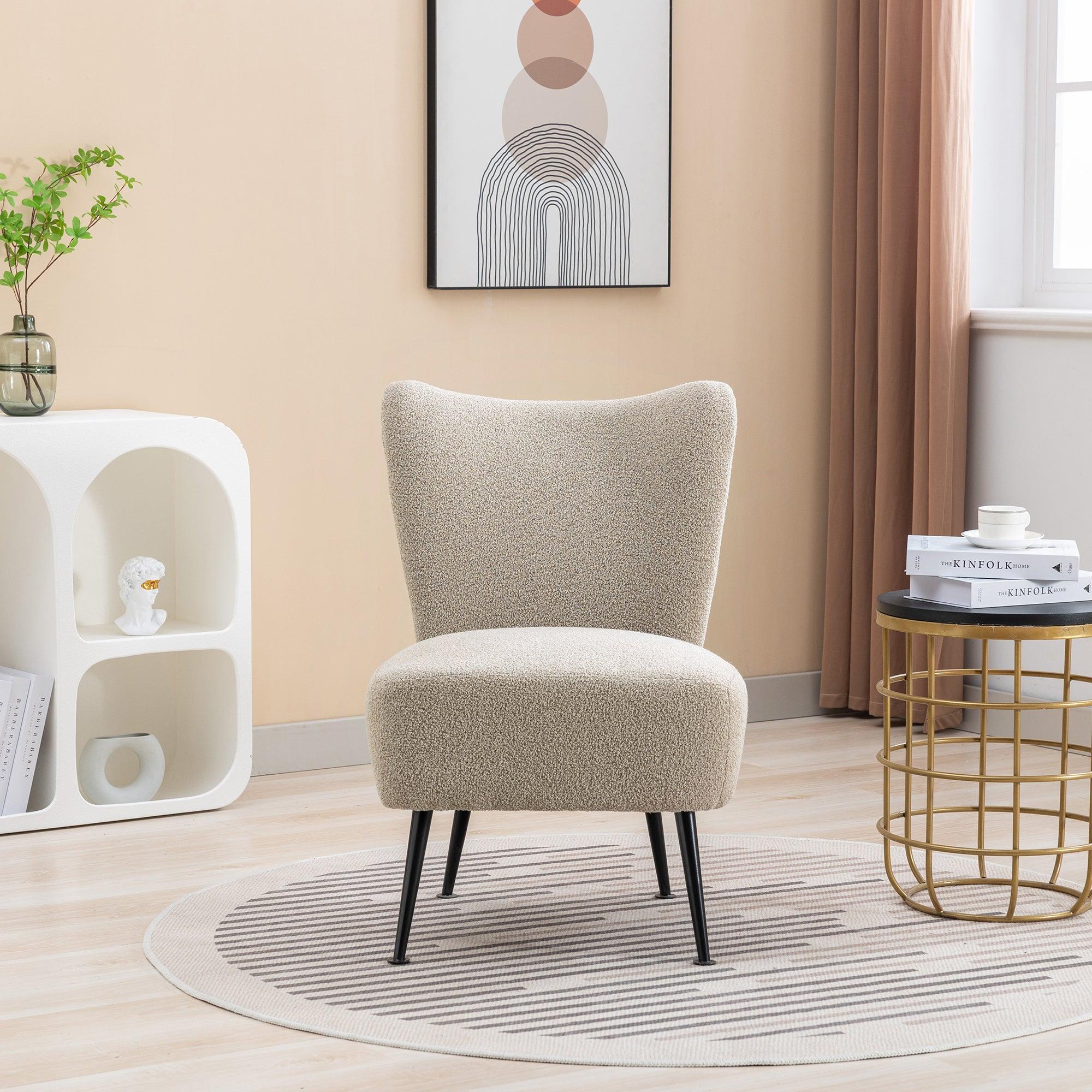 🆓🚛 22.50''W Boucle Upholstered Armless Accent Chair Modern Slipper Chair, Cozy Curved Wingback Armchair, Corner Side Chair for Bedroom Living Room Office Cafe Lounge Hotel, Taupe