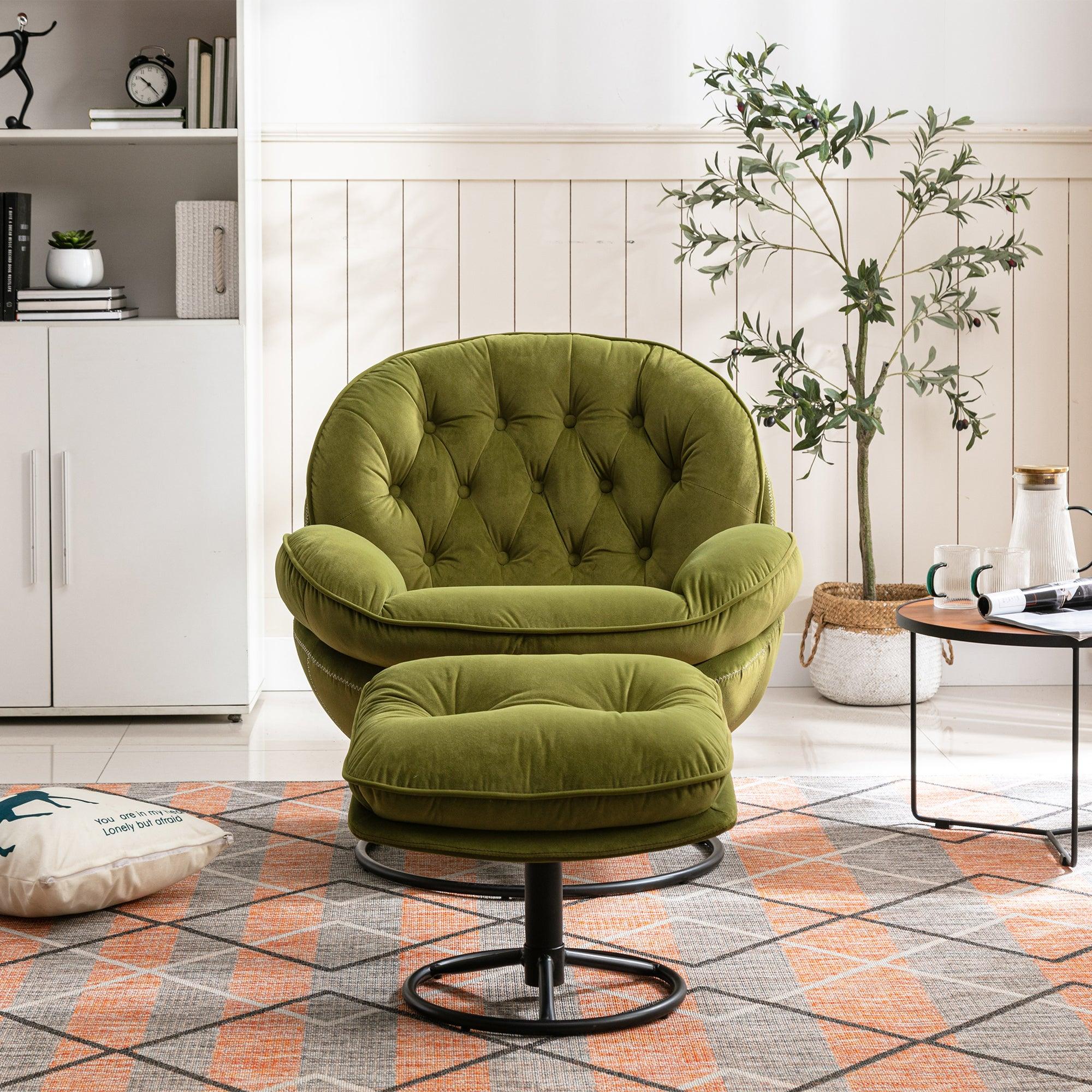 🆓🚛 Accent Chair TV Chair Living Room Chair With Ottoman - Fruit Green