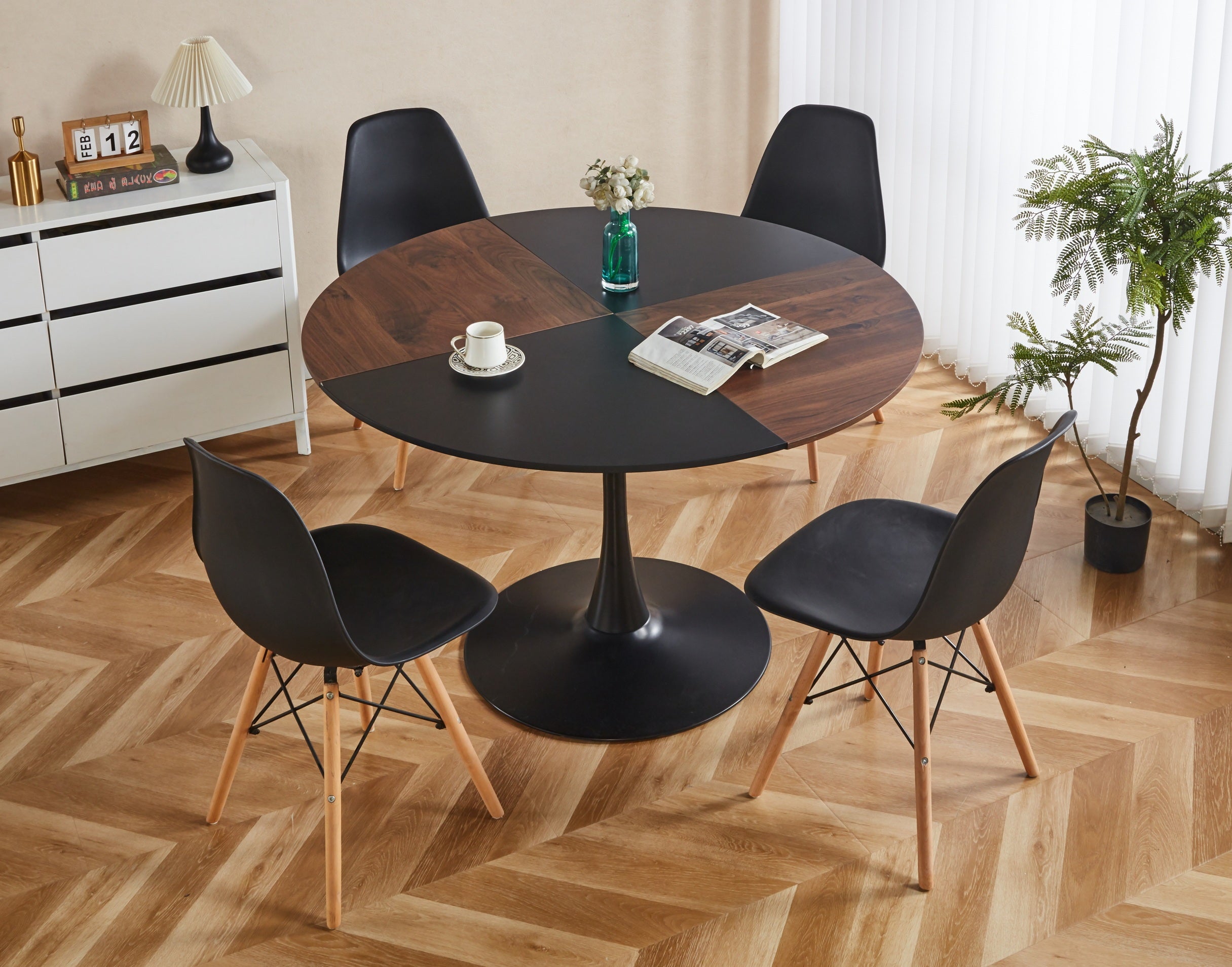 1+4, 5 Pieces Dining Set, Table Metal Leg Mid-Century Dining Table for 4-6 People With Mdf Table Top, Pedestal Dining Table, End Table Leisure Coffee Table