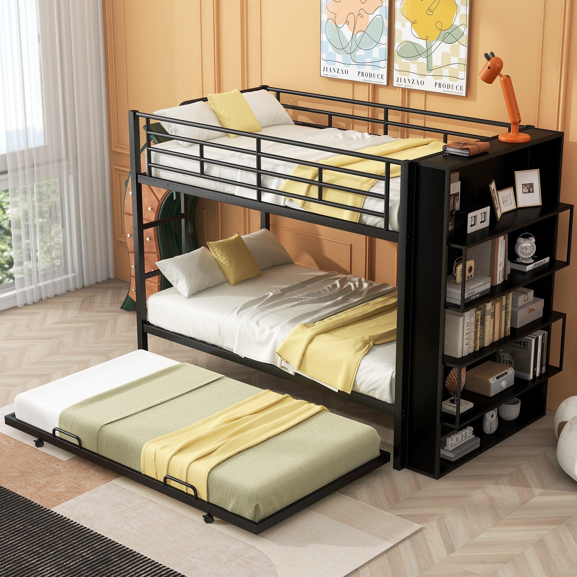 🆓🚛 Metal Bunk Bed With Big Bookshelf, Twin, Black