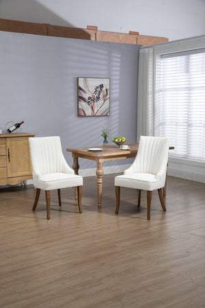 Exquisite White Boucle Upholstered Strip Back Dining Chair with Solid Wood Legs 2 Pcs