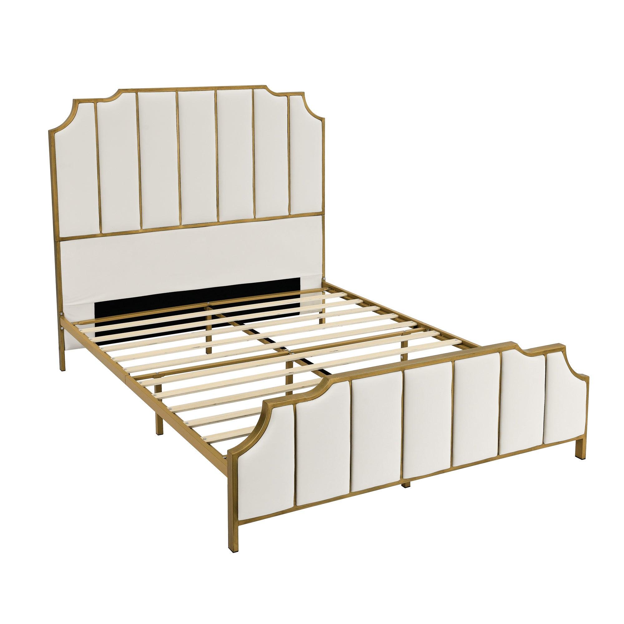 🆓🚛 Queen Size Bed Frame, Upholstered Platform Bed & High Headboard With Wood Slat Support, No Box Spring Needed, Easy Assembly, Velvet White