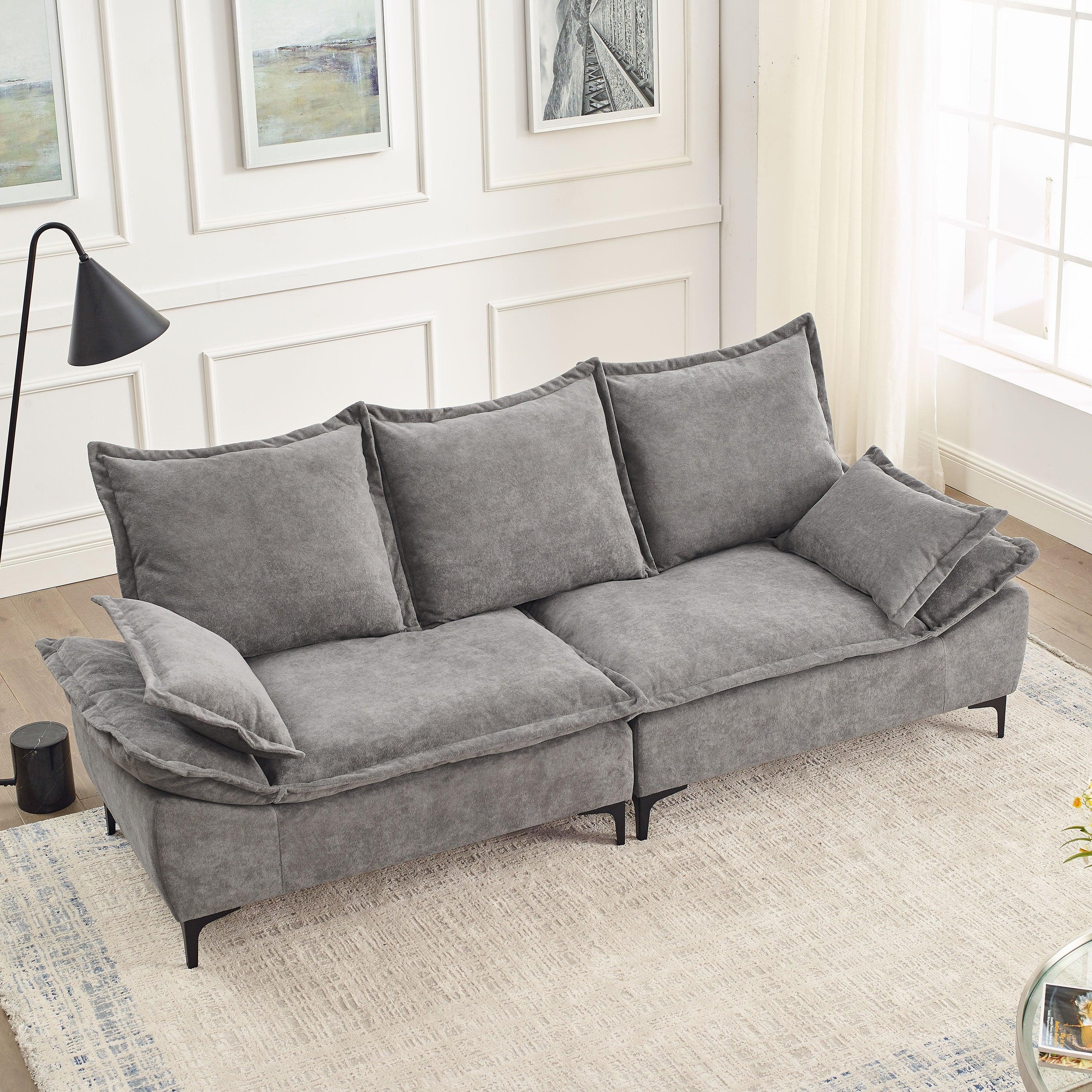 🆓🚛 88.5" Modern Sailboat Sofa Dutch Velvet 3-Seater Sofa With Two Pillows, Gray