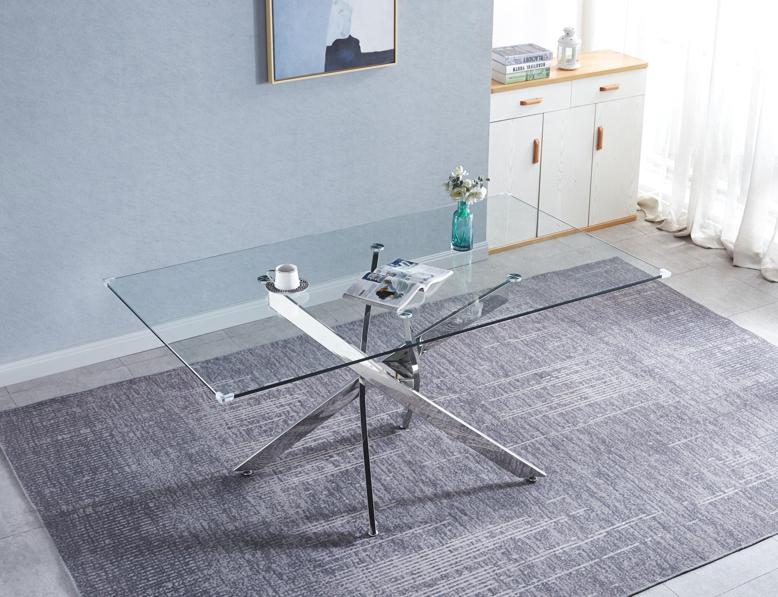 🆓🚛 Rectangular Tempered Glass Dining Table, Modern Dining Room Interior Design, for 6 People